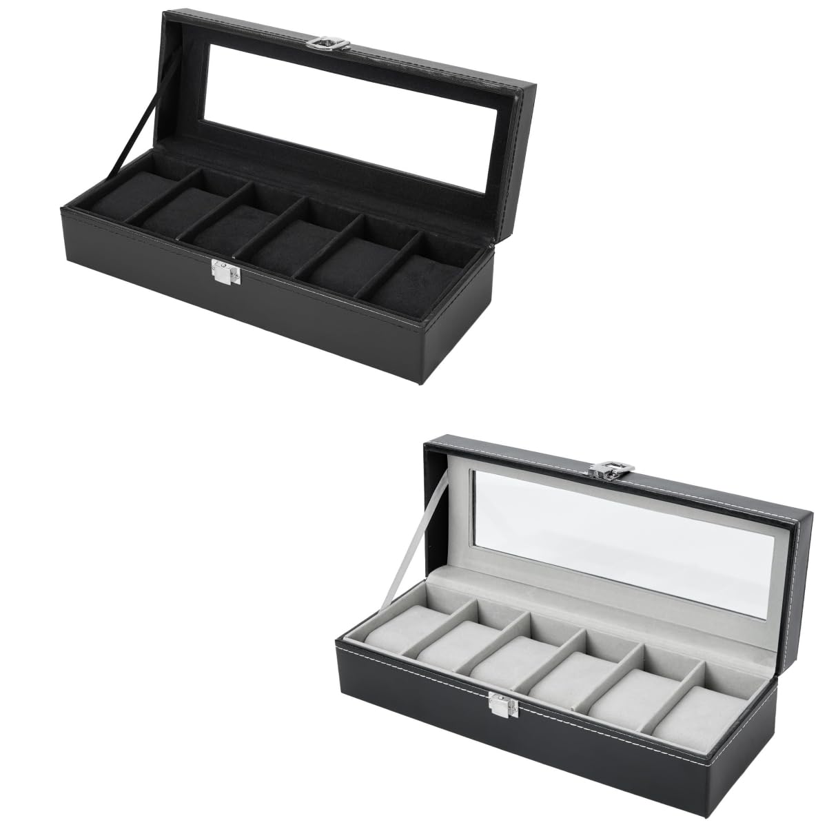 Ohuhu 6 Slot Watch Box with PU Leather & Real Glass Lid - Premium Watch Display & Storage Case for Men & Women - Perfect for Travel, Home, Office & Gift Giving