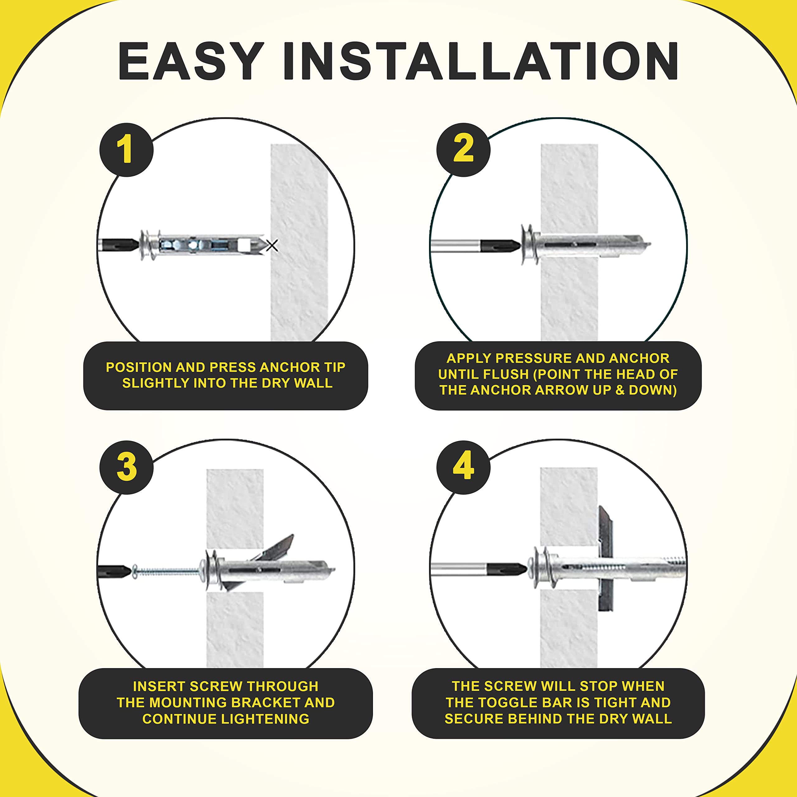 Heavy Duty Drywall Anchors and Screws Kit - Self-Drilling Toggle Anchors with Zinc Coating for Secure Wall Mounting | Perfect for Hanging Pictures, Shelves, Mirrors & Home Decor