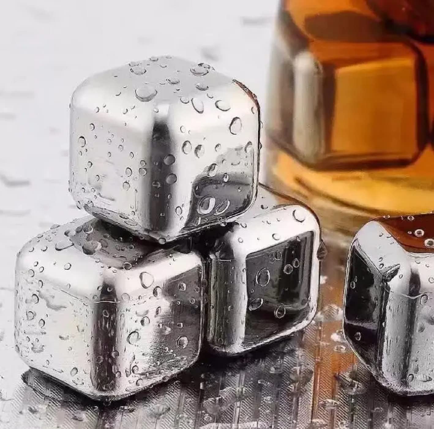 Premium Stainless Steel Whiskey Stones - Reusable Ice Cubes for Whiskey, Vodka, Cocktails, Wine & Beverages - Chills Without Diluting (Set of 2) - Perfect for Home Bars, Parties & Gifts