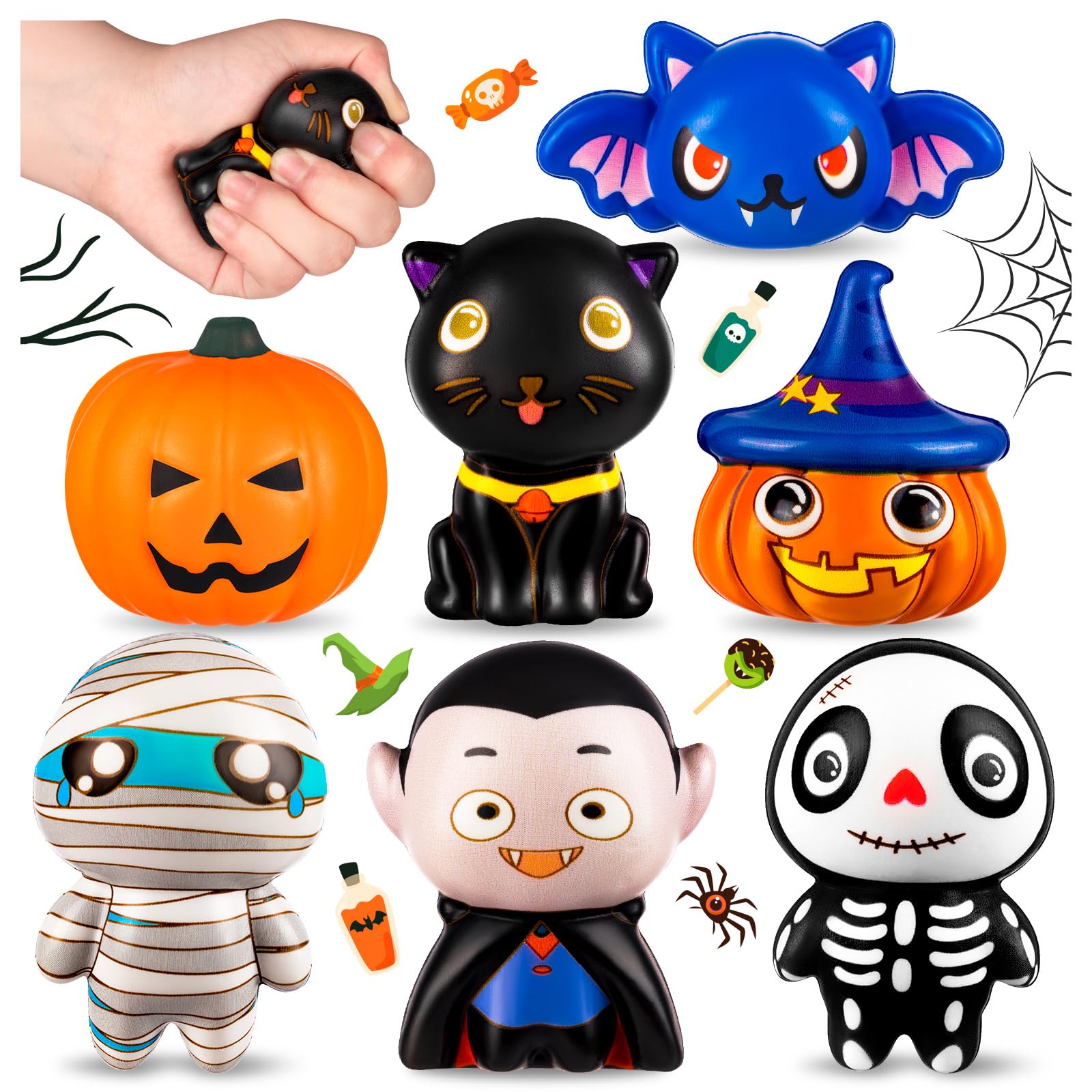 Halloween Squishies Toys 7-Pack - Soft Slow Rising Stress Relief for Kids, Halloween Decor