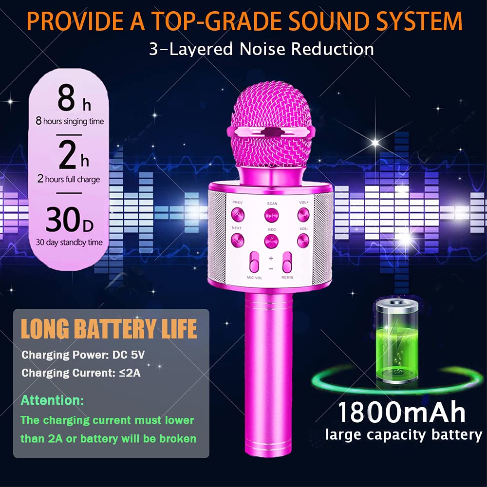 Bluetooth Karaoke Microphone for Kids - Wireless Portable Singing Mic with Echo Function, Built-in Speaker, Compatible with Android/iOS Smartphones (Purple) - Perfect for Home Parties, Birthday Gifts & Singing Practice