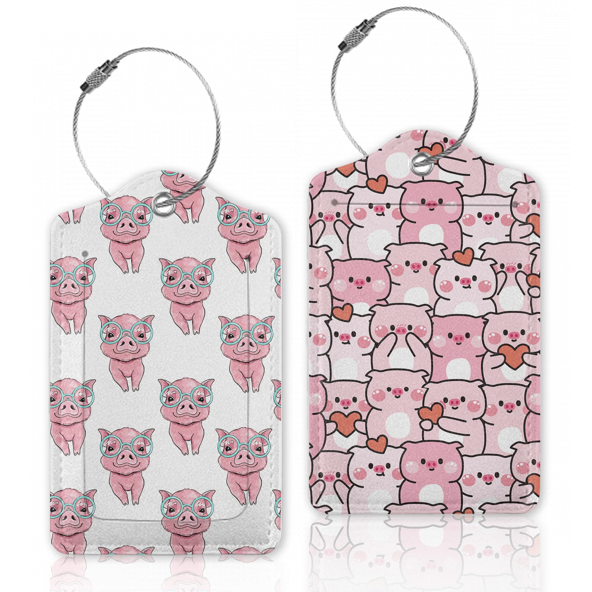 2 Pcs Cute Pig with Heart Luggage Tags - Waterproof Suitcase ID Labels with Privacy Cover for Travel Backpack - Perfect for Women, Men & Kids Airplane Travel Accessories