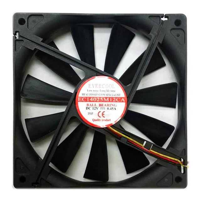 Evercool 140mm x 140mm x 25mm 12V DC Cooling Fan - EC14025M12CA - Perfect for PC Cooling, Electronics Enclosures & Server Racks