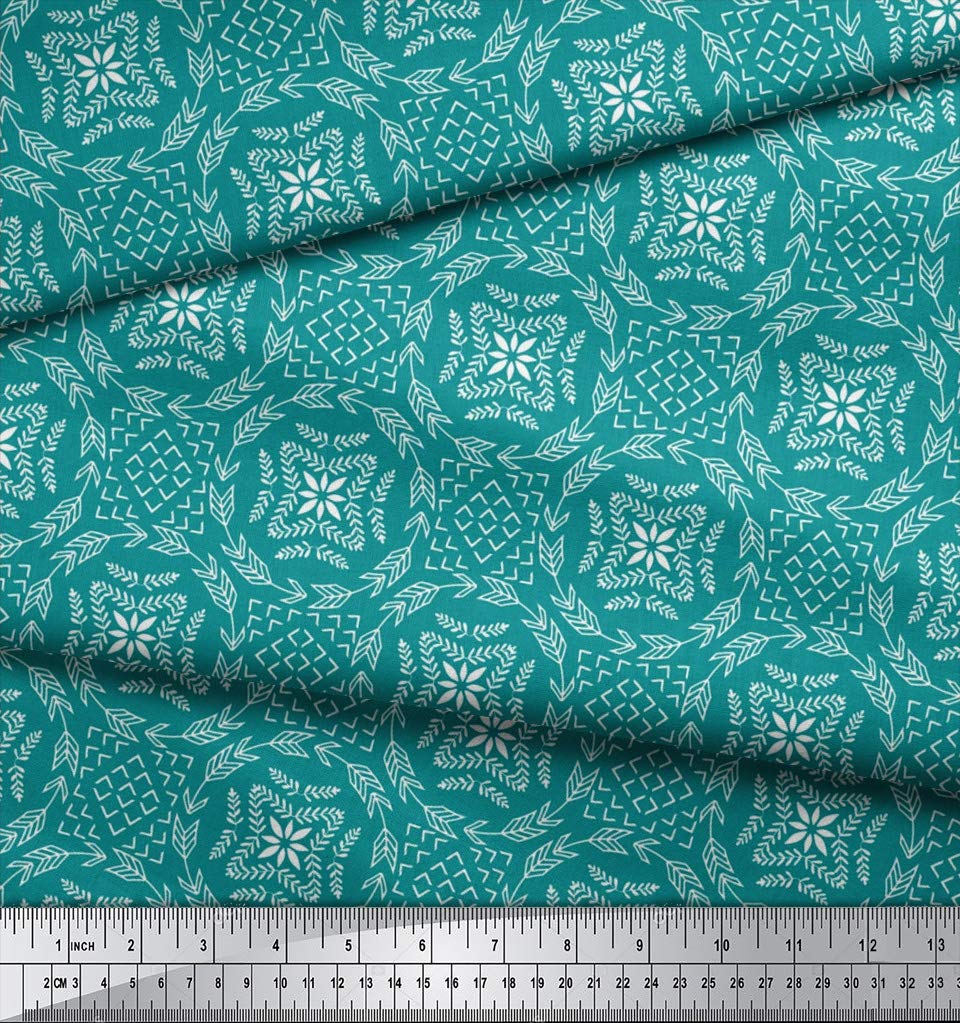 Soimoi Moss Green Georgette Fabric by The Yard - 42 Inch Wide Seamless Damask Print - Timeless Classic Pattern for Dresses, Curtains & DIY Projects - Premium Printed Fabric for Sewing & Home Decor