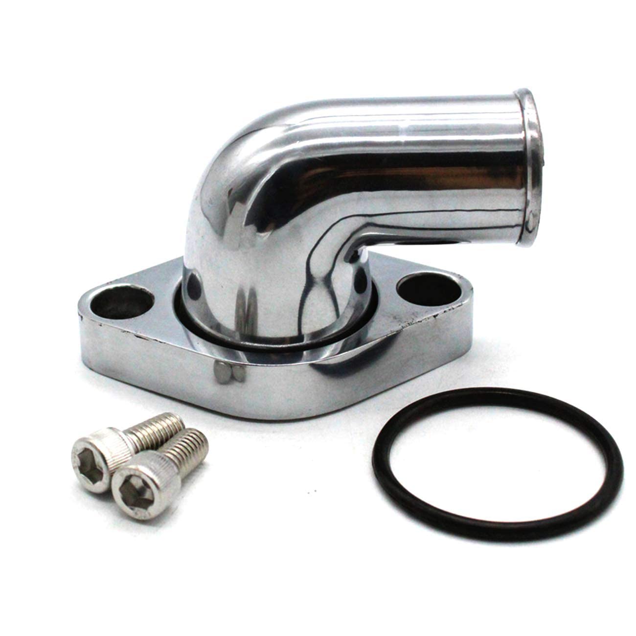 High Performance Polished Aluminum Water Neck Thermostat Housing for Chevy Small & Big Block Engines (265 283 305 307 327 350 383 400 396 402 427 454 472 502 348 409) - Perfect for Engine Upgrades & Performance Builds