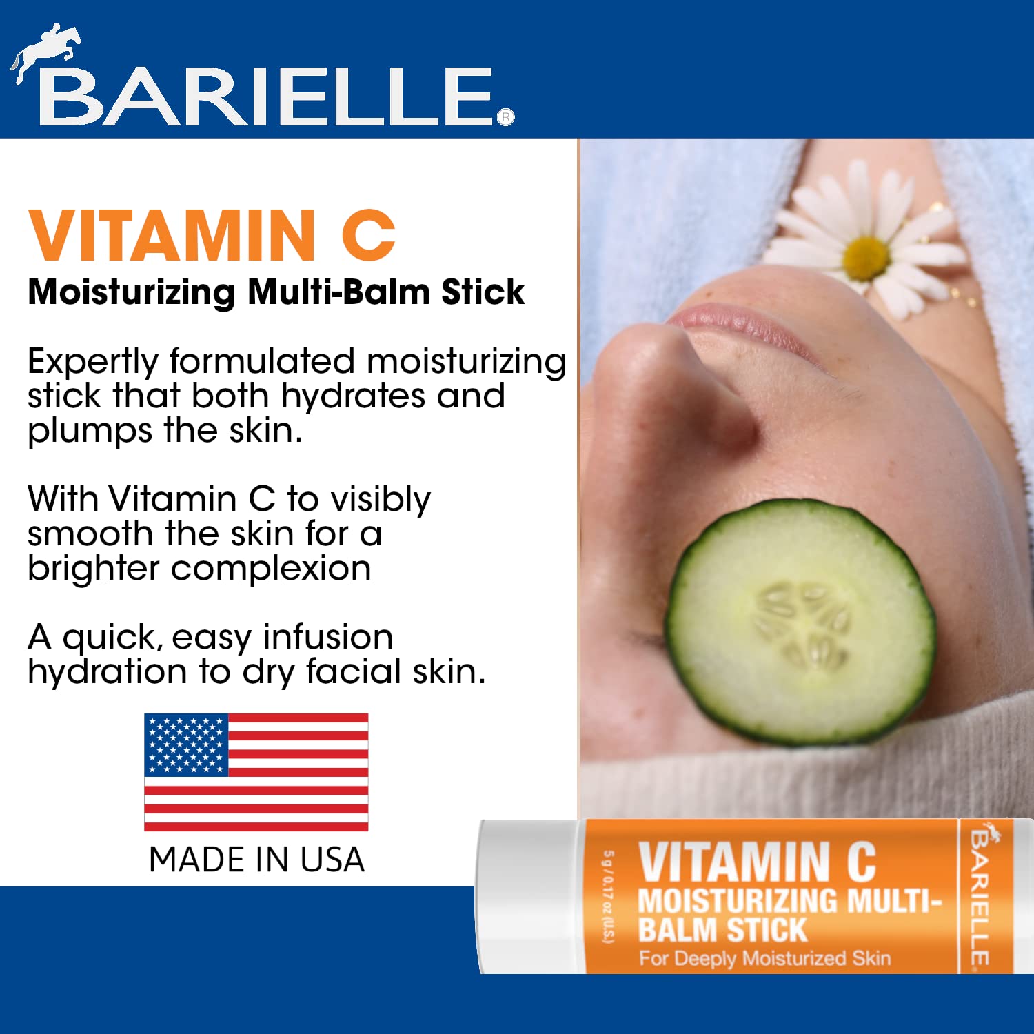 Barielle Vitamin C Moisturizing Balm Stick for Dry Skin - Hydrating Facial Treatment Stick with Antioxidants (4-Pack) | Daily Skincare Routine & Travel Essential
