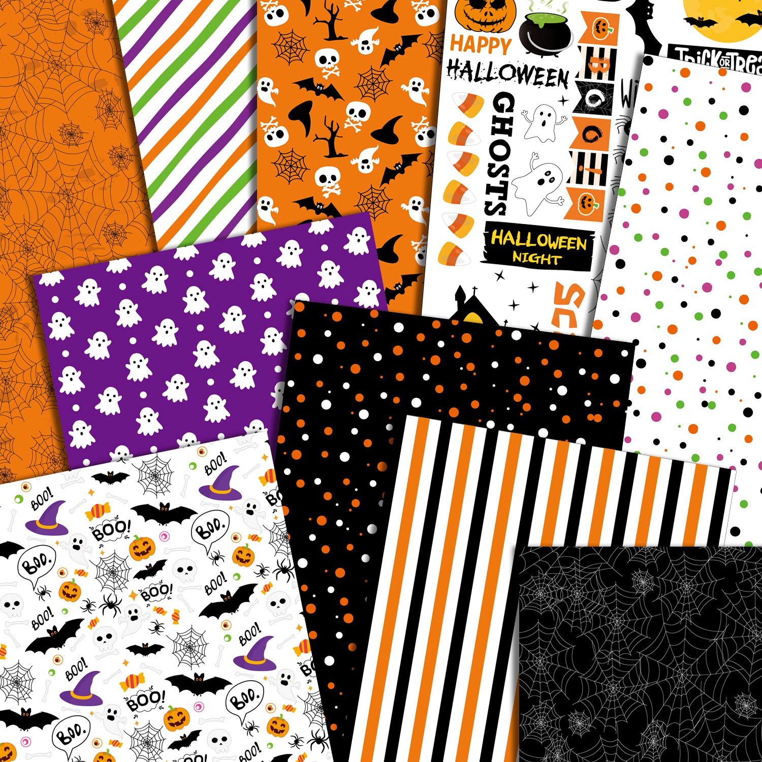 ASTARON 45-Sheet Halloween Pattern Paper Set - A4 Size (8.2 x 11 Inches) for Card Making, Scrapbooking & DIY Crafts - 10 Festive Designs - Premium Decorative Paper (Not Tissue Paper) - Perfect for Halloween Party Decorations, Gift Wrapping & School Projects