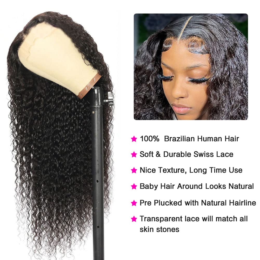 Kiss Love Glueless Human Hair Wigs - 180% Density Deep Wave Pre Plucked Wig with 4x4 Curly Closure & Elastic Band (28 Inch) | Perfect for Daily Wear, Parties & Special Occasions