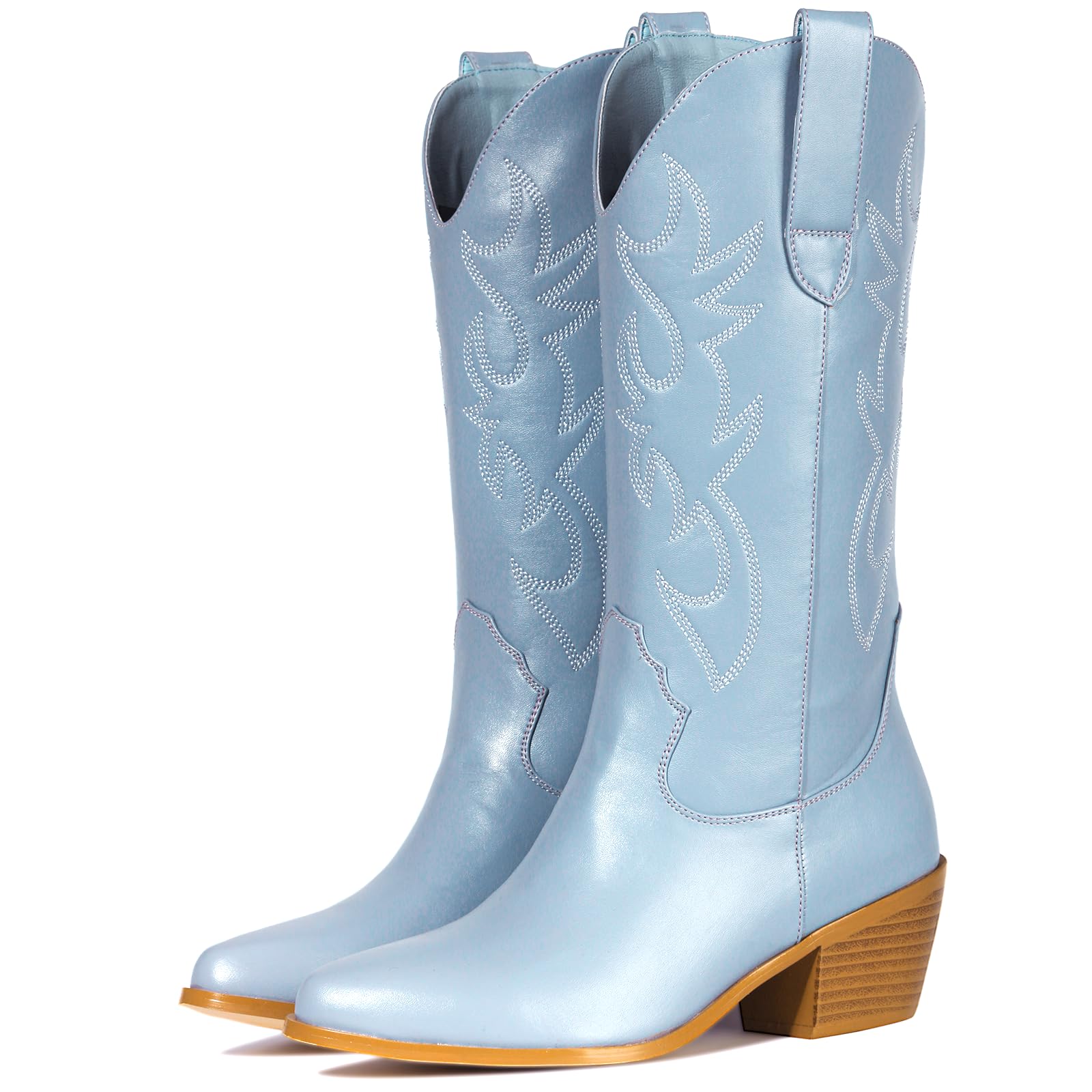 Stylish Women's Cowboy Boots - Embroidered Mid Calf Cowgirl Boots with Pointed Toe & Chunky Heel | Western Fashion, Country Wear & Festival Outfits