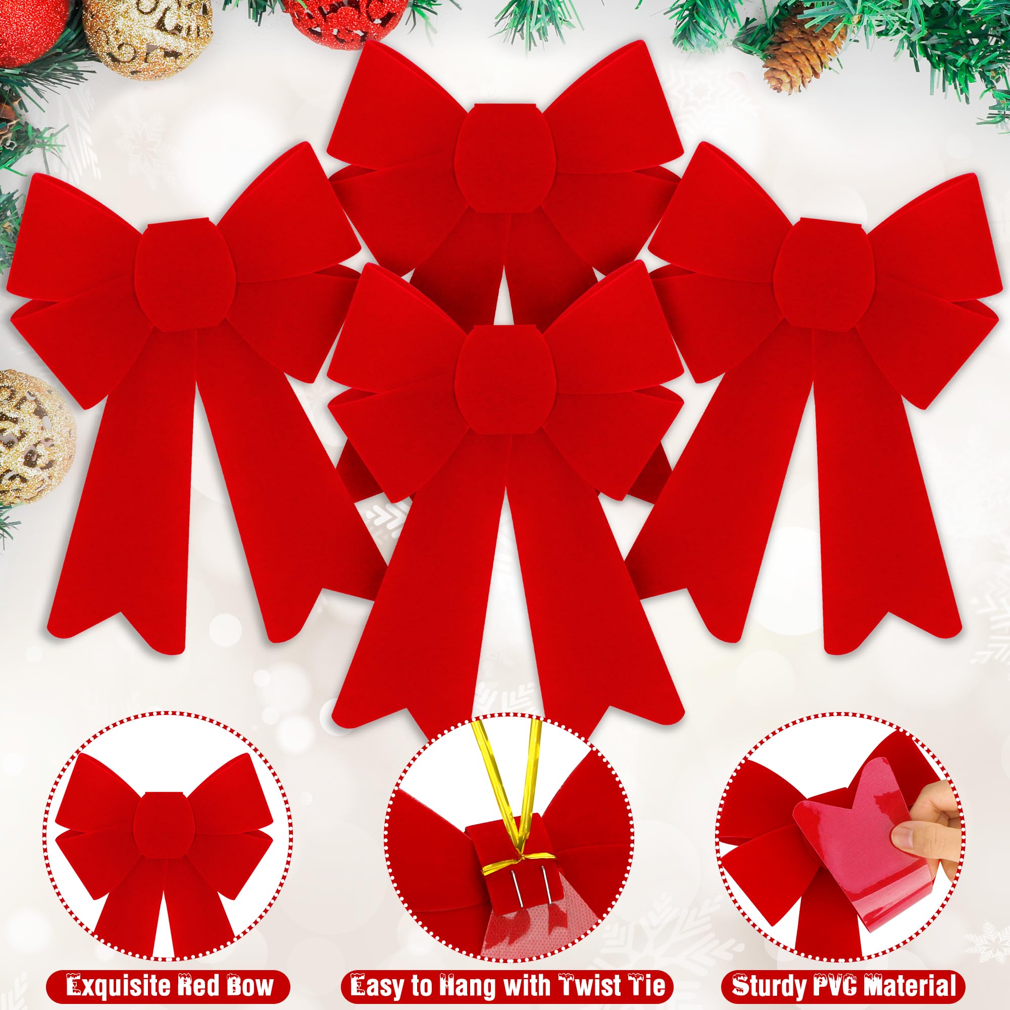 12 PCS Red Velvet Christmas Bows 5x8 Inches for Tree Decor & Wreaths