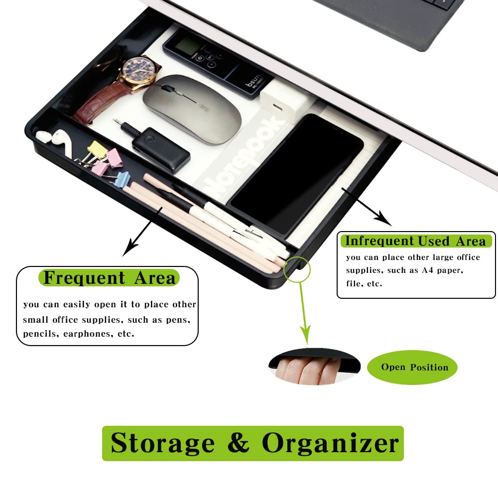Under Desk Drawer Organizer Set - 2 Pack (Large & Small) Black Space-Saving Storage for Office & Home - Screw or Adhesive Mount Options - Perfect for Home Office, Dorm Room & Small Spaces