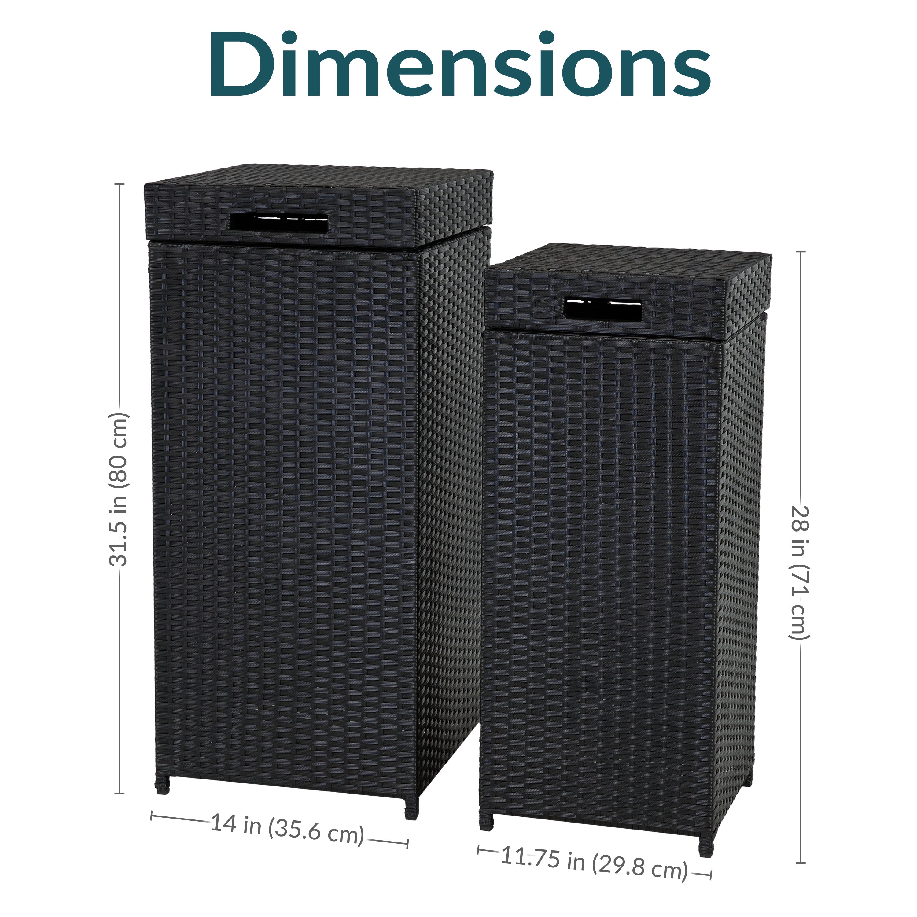 Sunnydaze Outdoor Wicker Trash Cans with Lids - Set of 2 (26 Gallon & 15 Gallon) - Weather-Resistant Patio, Garden & Backyard Waste Bins for Home & Commercial Use