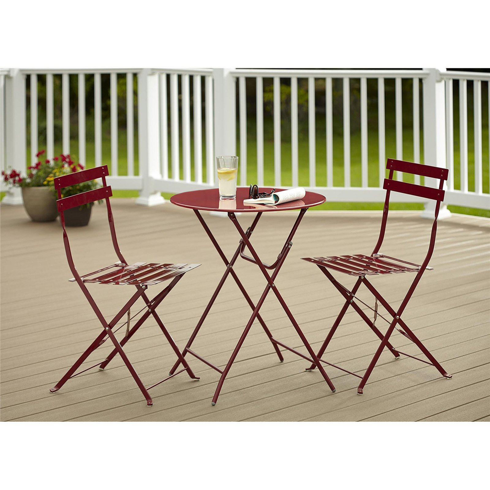 Cosco Outdoor Bistro Set 3-Piece Folding Patio Furniture - Bright Green Garden Dining Set for Small Spaces, Balcony & Backyard