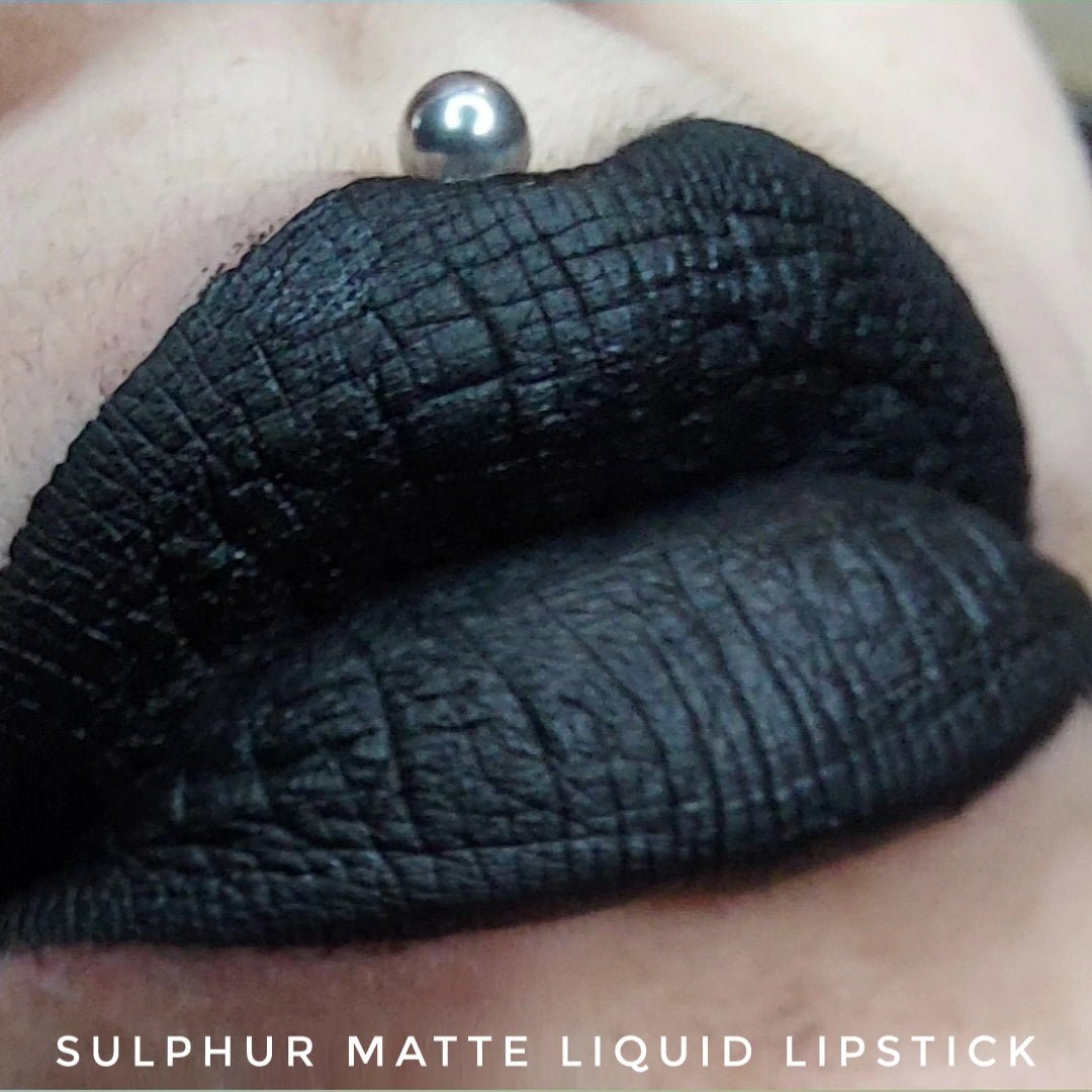 Blackest Black Liquid Matte Lipstick - Sulfur Long Lasting & Highly Pigmented for Gothic, Halloween & Cosplay Makeup Looks