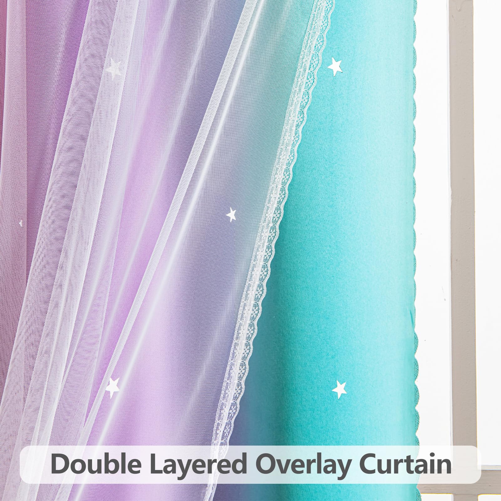 UNISTAR Blackout Curtains for Girls Bedroom, Kids Room & Nursery - Star Pattern Darkening Window Treatment for Princess Bedroom Decor (Pink, Purple, Green, 1 Panel, 34