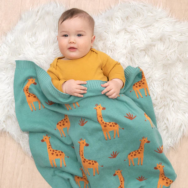 Soft Cotton Knit Baby Blanket with Cute Giraffe Print - Perfect for Nursery, Swaddling & Stroller - Cozy & Breathable Infant Blanket for Boys & Girls