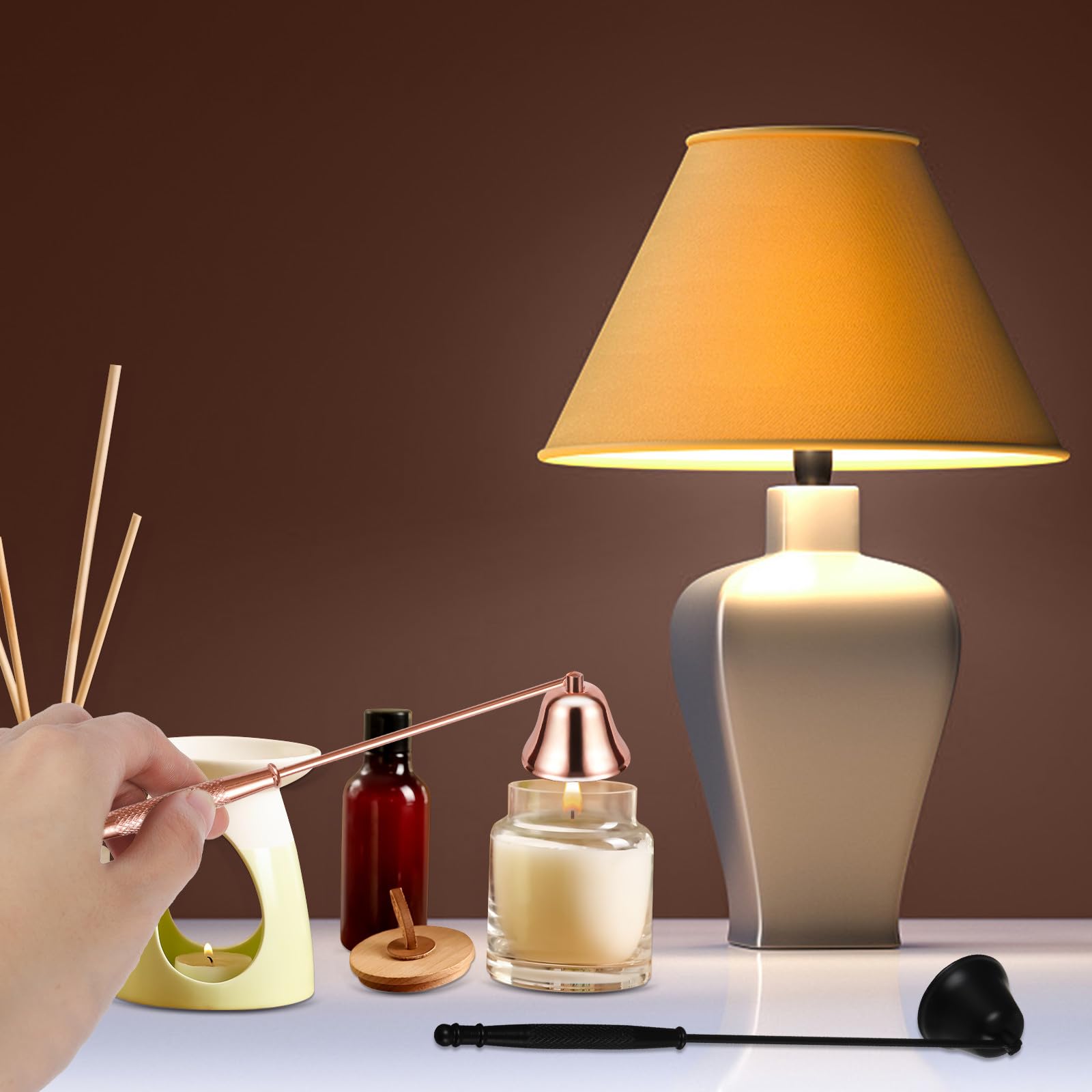Premium Metal Candle Extinguisher with Long Handle - Rose Gold Wick Snuffer for Scented & Aromatherapy Candles - Safe Flame Extinguishing Tool for Home Decor, Spa Relaxation & Romantic Dinners