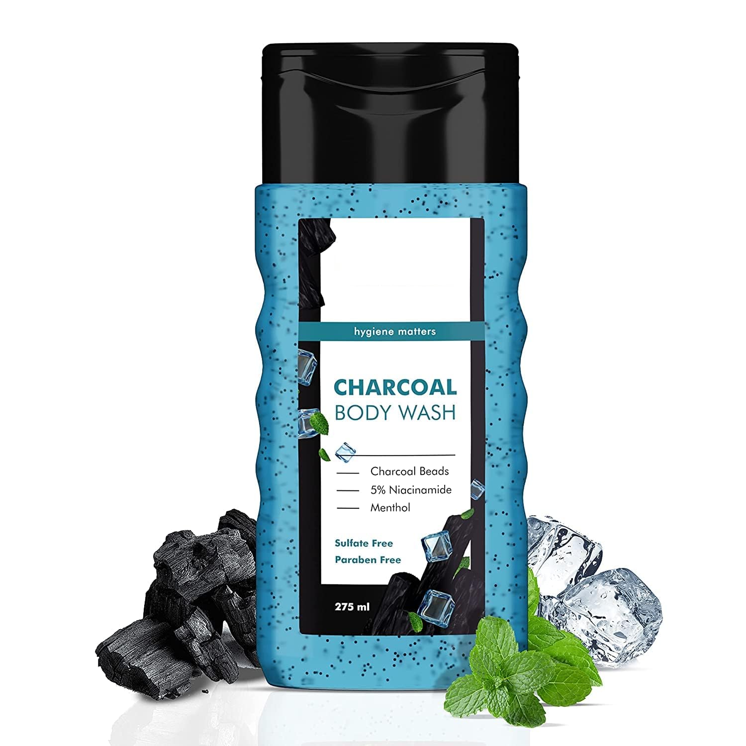 Men's Charcoal Body Wash with 5% Niacinamide, Activated Charcoal & Menthol - Deep Cleansing, Detoxifying & Exfoliating Shower Gel - Paraben & Soap Free - 8.5 fl oz - Perfect for Post-Workout, Gym & Daily Shower Routine