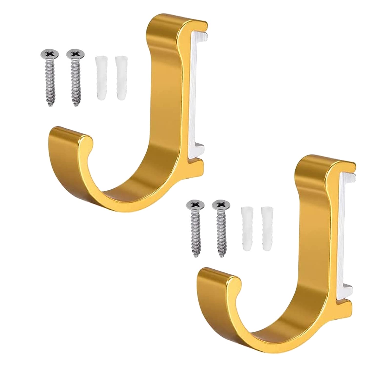 MroMax Wall Hooks 2Pcs - Gold Aluminum Alloy Hooks for Bathroom, Coat & Keys