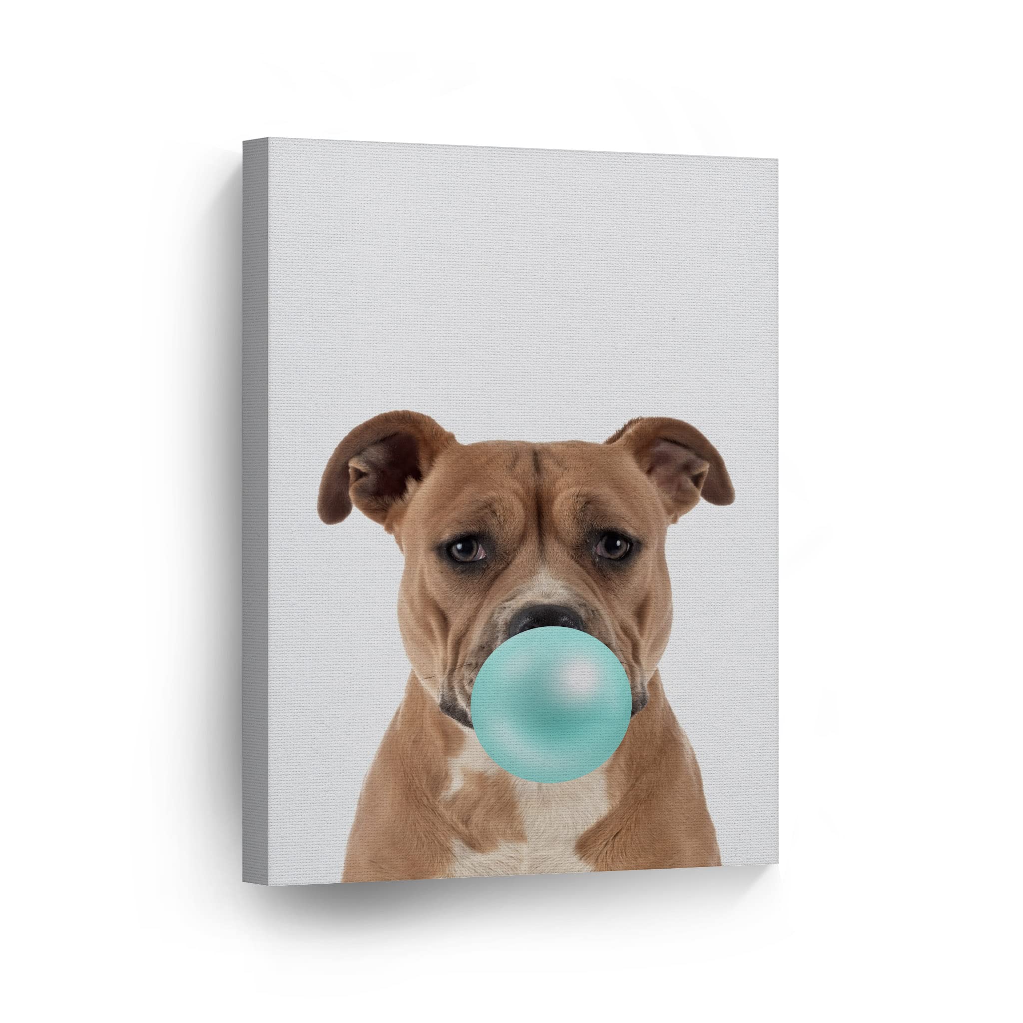 Staffordshire Bull Terrier Chewing Bubble Gum Canvas Wall Art Print - 36x24 - Pop Art Dog Portrait for Pet Lovers - Perfect for Living Room, Bedroom, Nursery & Kids Room Decor