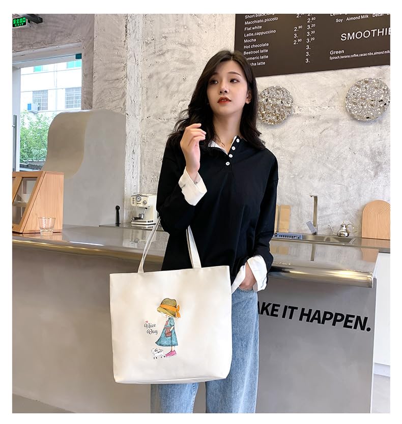 HSR Canvas Tote Bags for Women - Large Capacity Zippered Handbag for College, Office & Travel | Stylish Durable Shoulder Bag for Work, School & Shopping