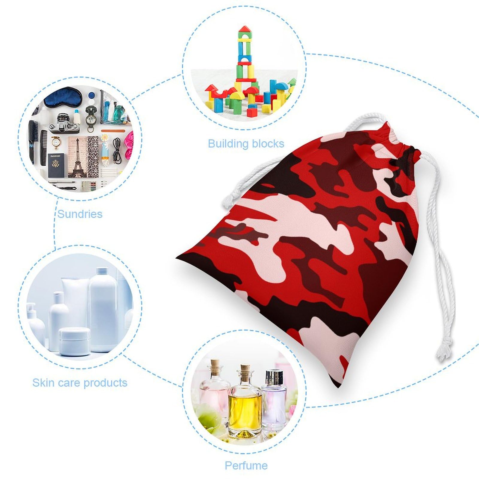 Red & Black Camouflage Cute Muslin Drawstring Bags - Small Reusable Gift Pouches for Jewelry, Party Favors & Storage | Eco-Friendly Canvas Gift Bags for Weddings, Birthdays & Holidays