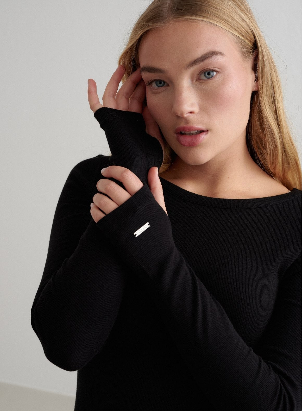 Black Ease Ribbed Long Sleeve Dress for Women - Comfortable Stretchy Bodycon Midi Dress - Perfect for Work, Date Night & Casual Outfits