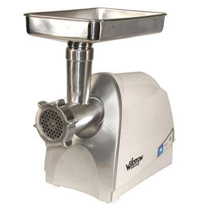 Weston 33-0201-W 575 Watt Electric Meat Grinder - Stainless Steel, Silver - 3 Grinding Plates & Sausage Funnel - Forward/Reverse Operation - Perfect for Home Kitchen, Butcher Shop & Sausage Making