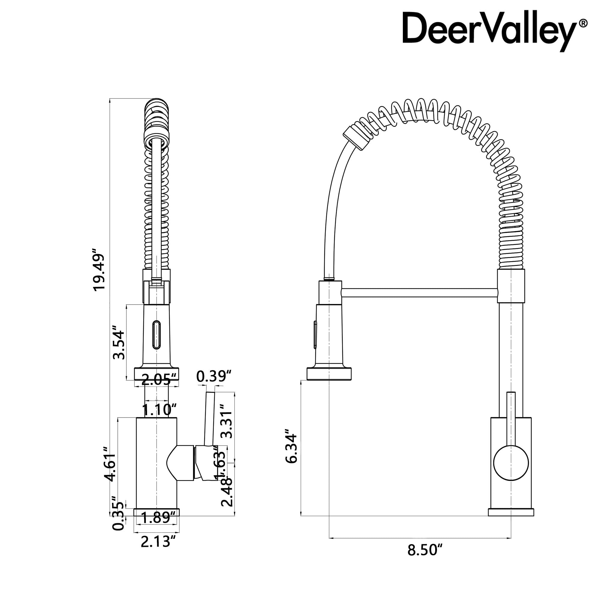 DeerValley DV-1J82101 Brushed Nickel Single Handle Pull Down Kitchen Faucet with Spring Sprayer - Modern Stainless Steel Sink Faucet for Home, Restaurant & Commercial Use