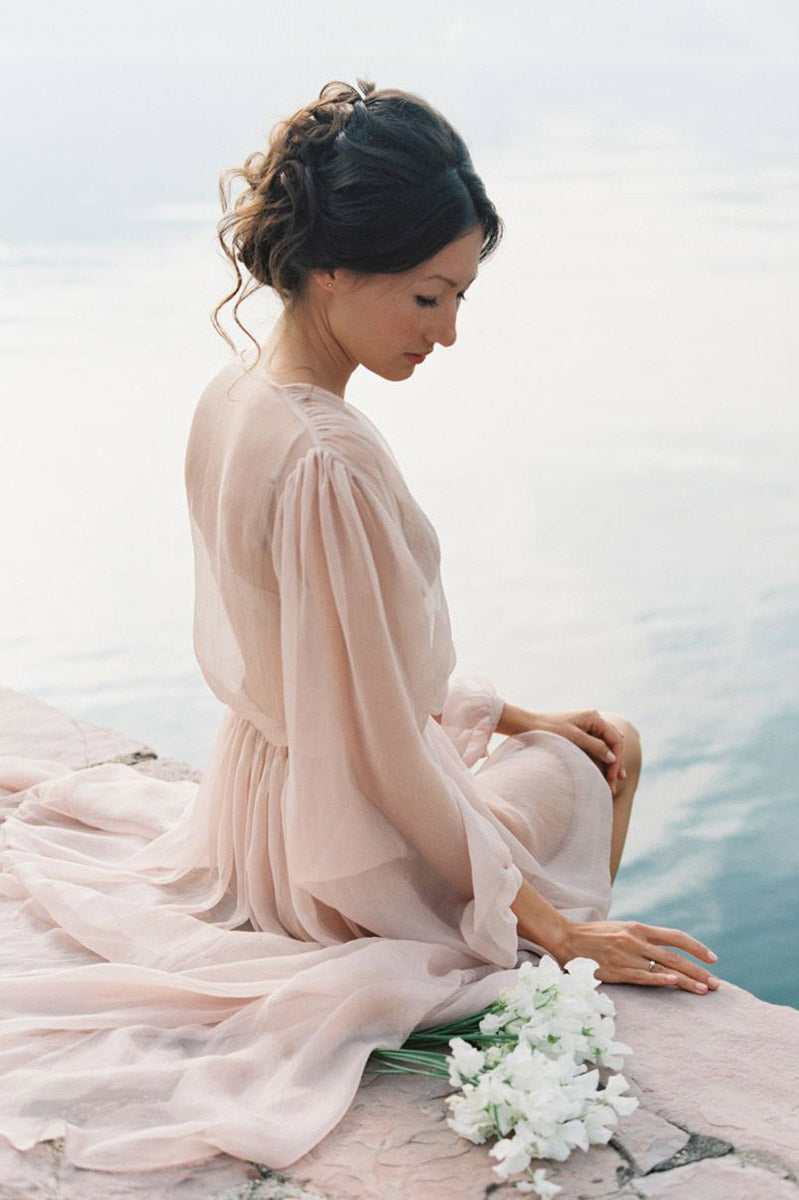 Sonya Women's Silk Chiffon Robe - Lightweight Long Kimono Bathrobe for Spa, Bridal, Loungewear & Special Occasions