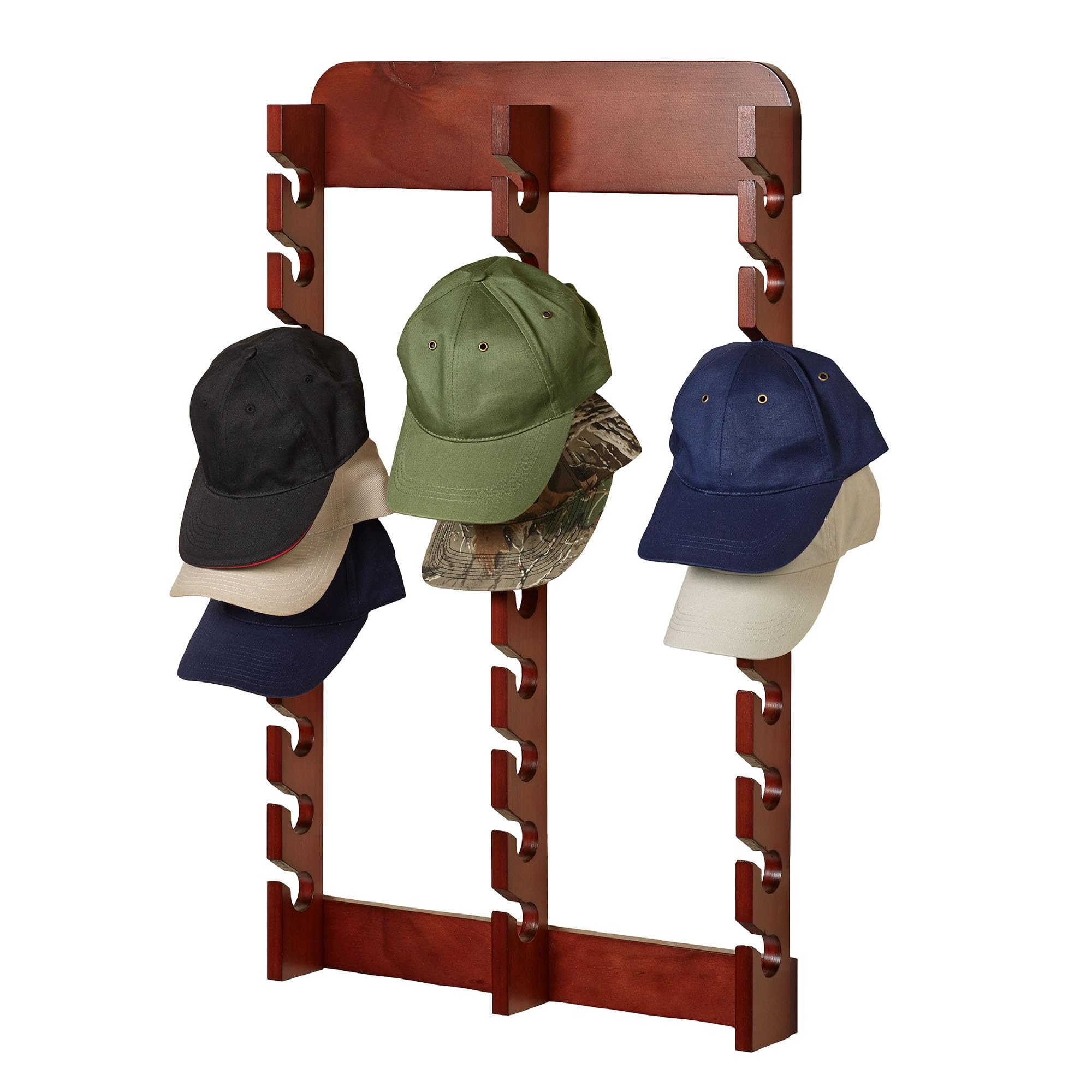 Premium Wooden Baseball Cap Display Wall Rack - Classic Cherry Finish - Triple Row 30-Slot Hat Organizer - Solid Wood Construction - Stylish Storage for Bedroom, Living Room & Entryway - Perfect for Hat Collectors & Fashion Enthusiasts