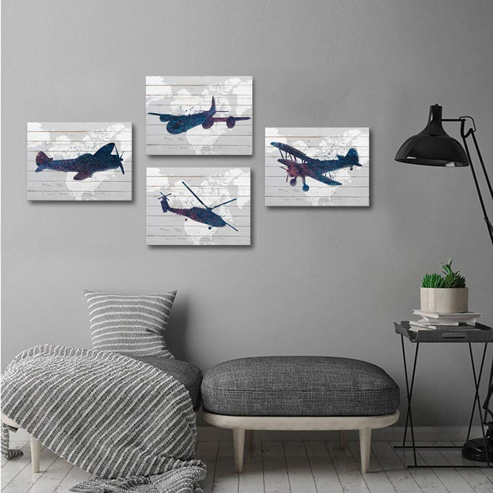 LoveHouse Airplane Wall Art Decor for Boys Room - Aviation Themed Kids Bedroom Painting, Adventure Nursery Prints - Perfect for Boys Bedroom, Playroom & Themed Party Decor