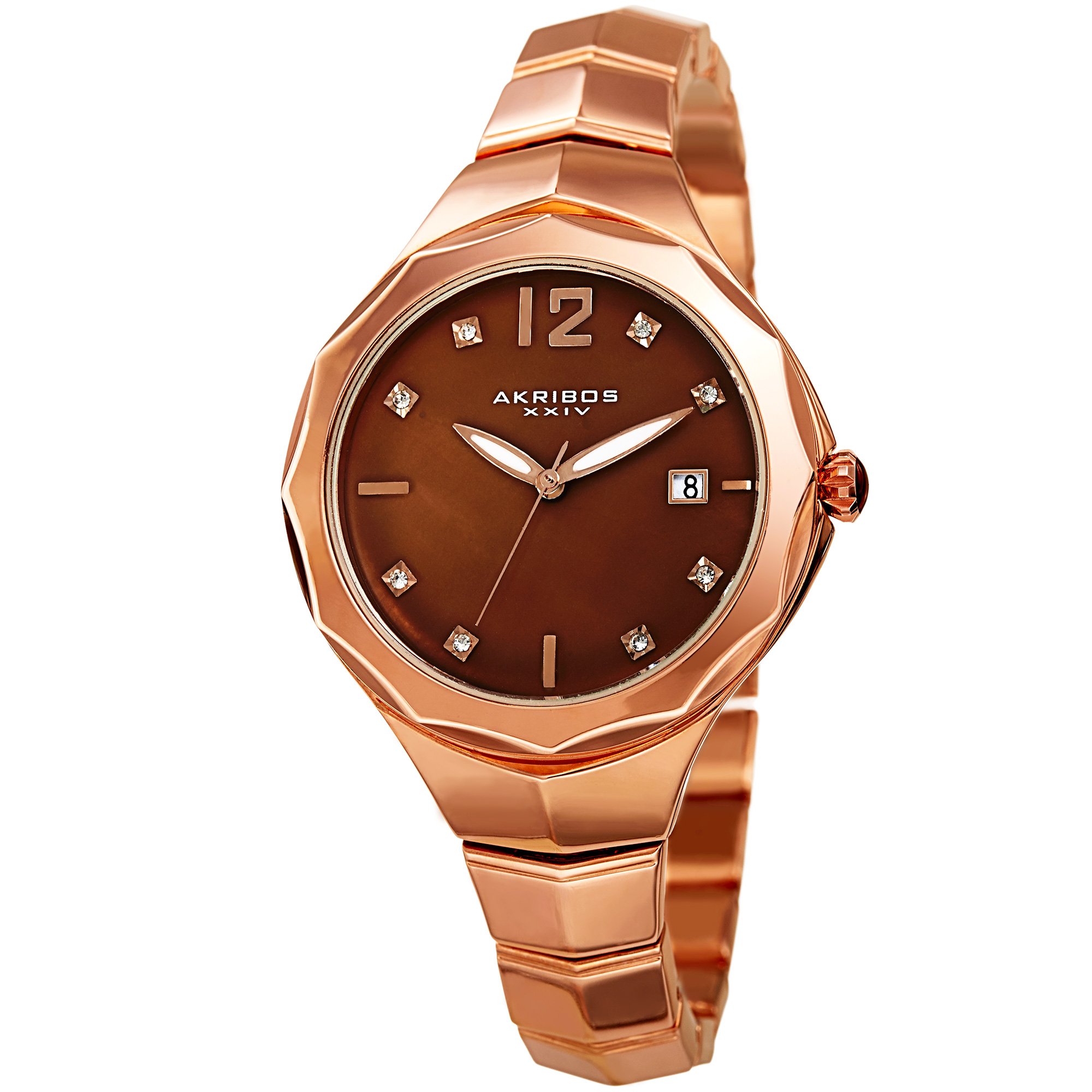 Akribos XXIV Women's Swarovski Crystal Watch - 8 Swarovski Crystal Hour Markers, Mother-of-Pearl Dial with Date Window, Stainless Steel Bracelet - AK932 | Elegant Dress Watch for Women, Perfect for Parties, Weddings & Special Occasions