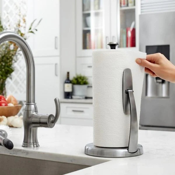 OXO Good Grips Simple Tear Paper Towel Holder - Stainless Steel Kitchen Roll Dispenser for Countertop, Perfect for Cooking, Cleaning & Home Organization
