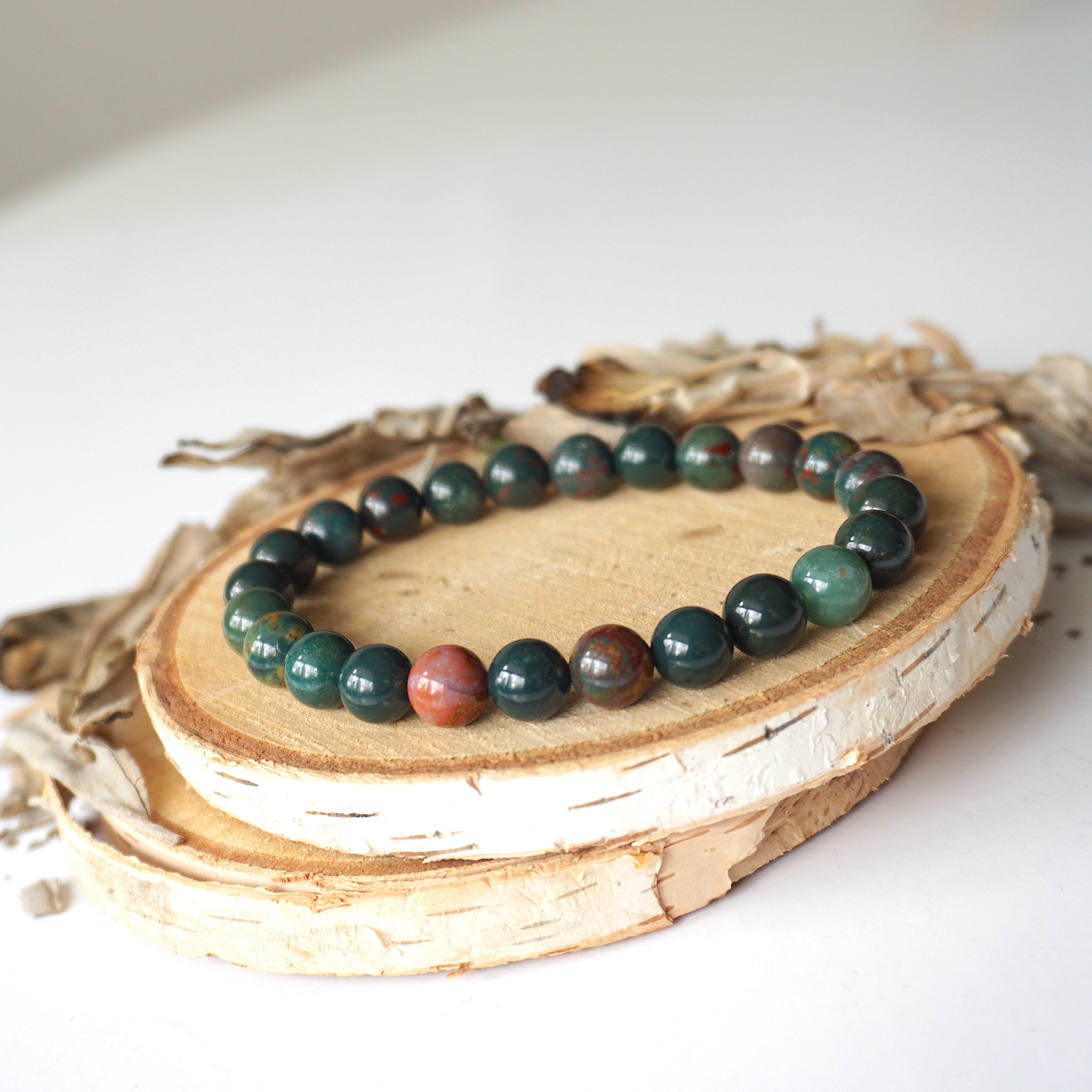 Bloodstone Healing Crystal Mala Bracelet for Meditation, Stress Relief & Spiritual Balance – Perfect for Yoga, Chakra Healing & Mindfulness Practice