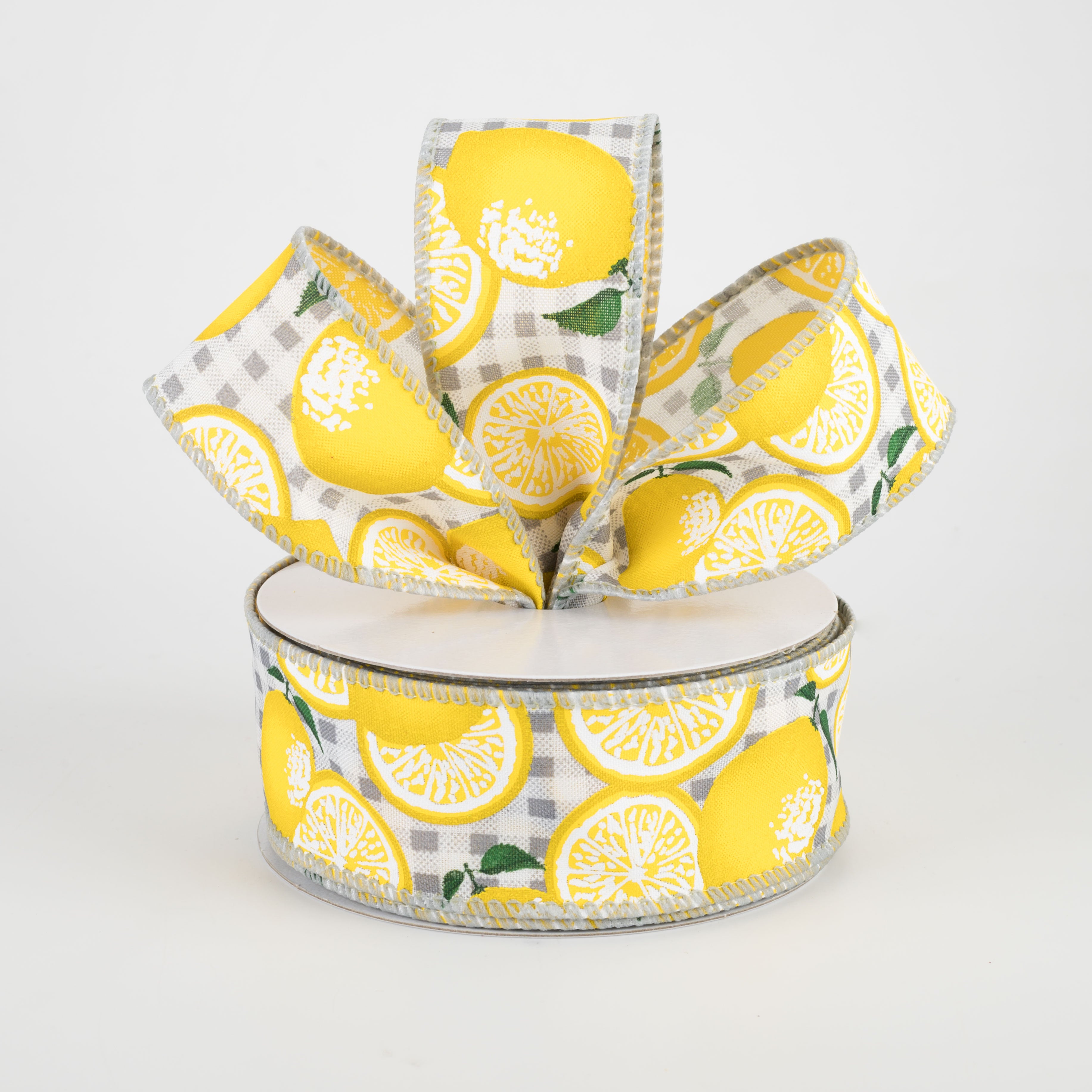 1.5 Inch Gingham Lemons Ribbon - Grey (10 Yards) - Perfect for Gift Wrapping, DIY Crafts, and Party Decorations
