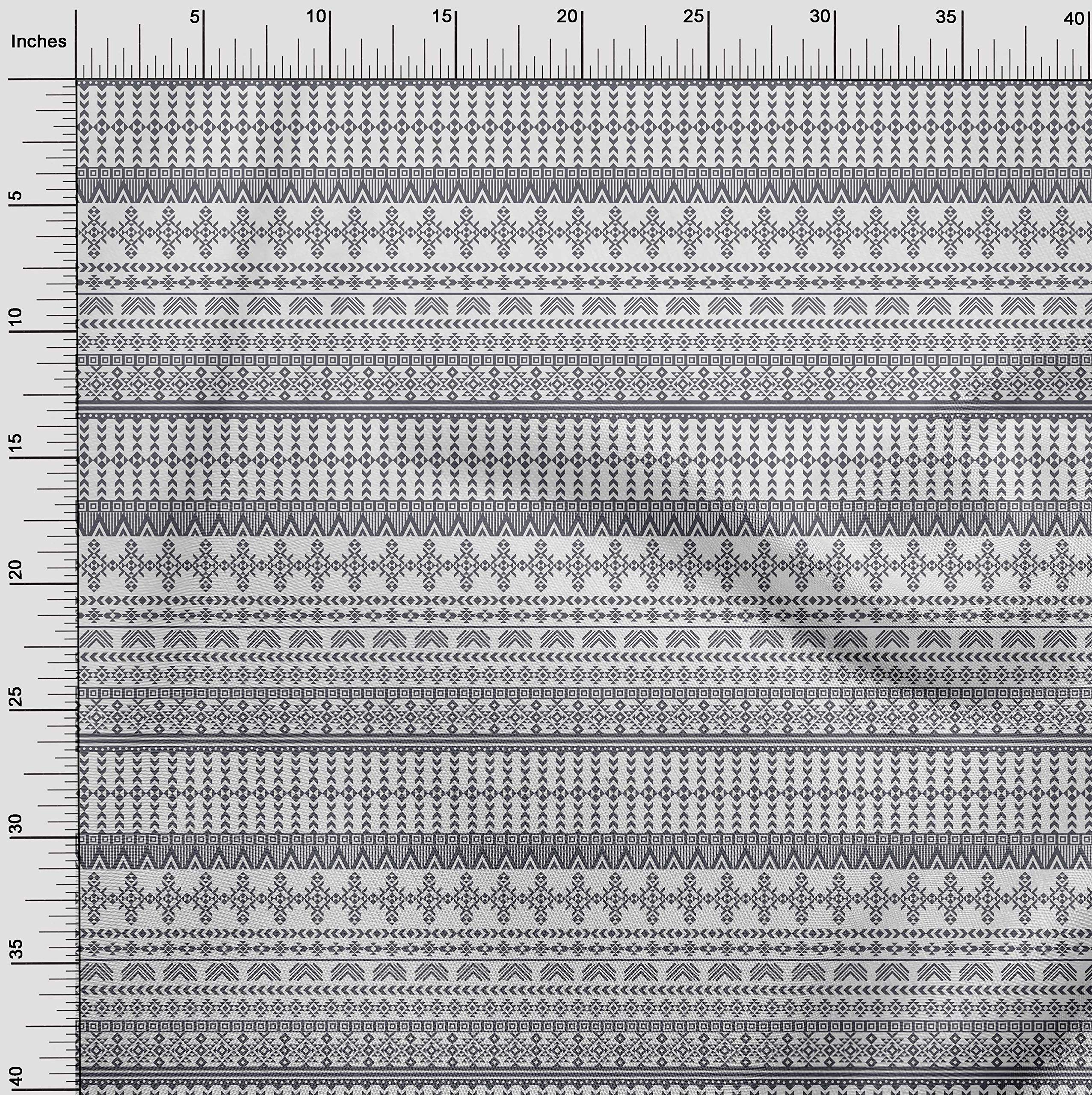 oneOone Polyester Spandex Gray Geometric Tribal Print Fabric - 56 Inch Wide Sewing Material for DIY Clothing, Dresses & Home Decor Projects | Soft Stretch Fabric by The Yard