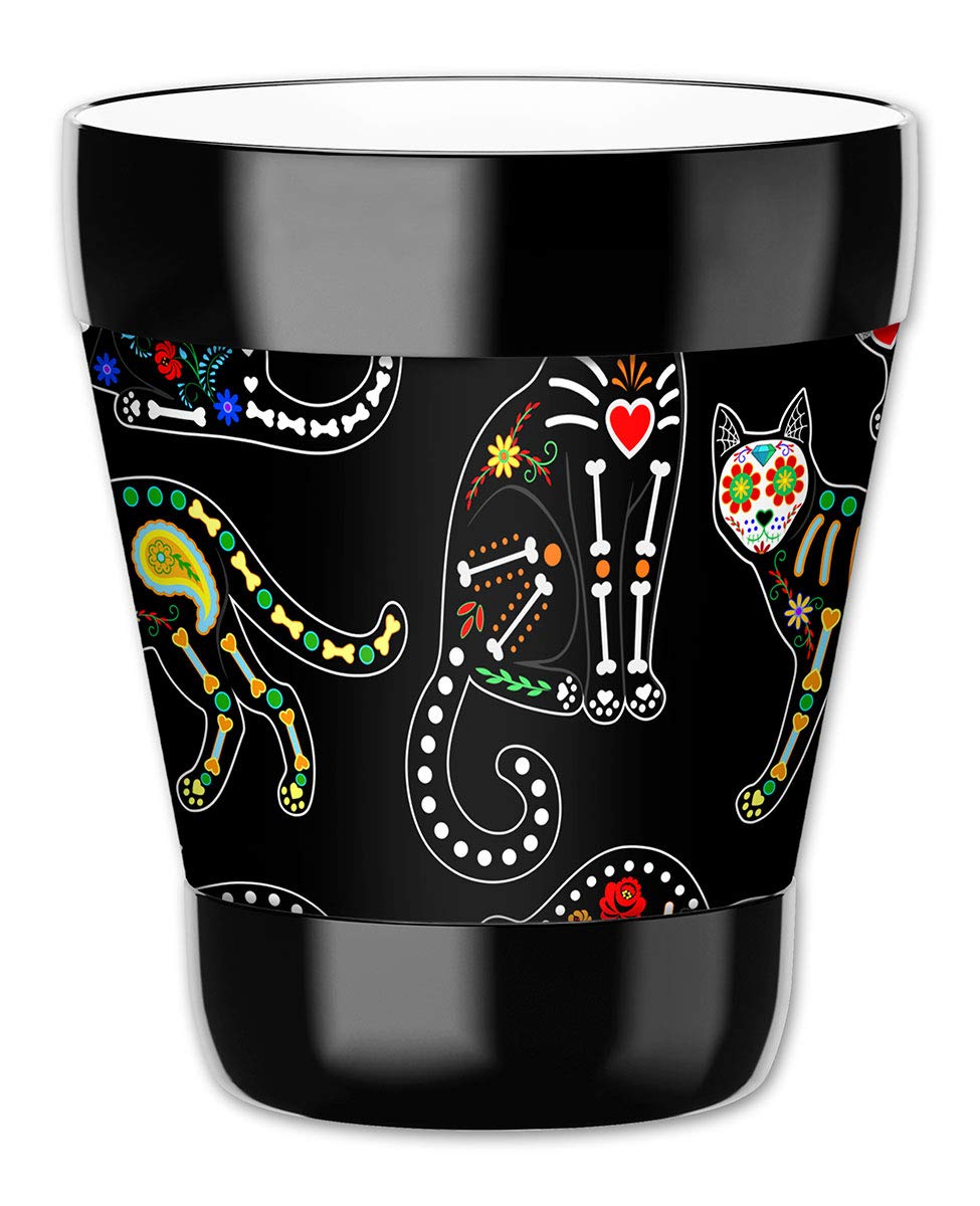 12oz Insulated Lowball Tumbler with Removable Wetsuit Cover - Day of the Dead Cat Design - Perfect for Cocktails, Iced Coffee & Home Bar Use