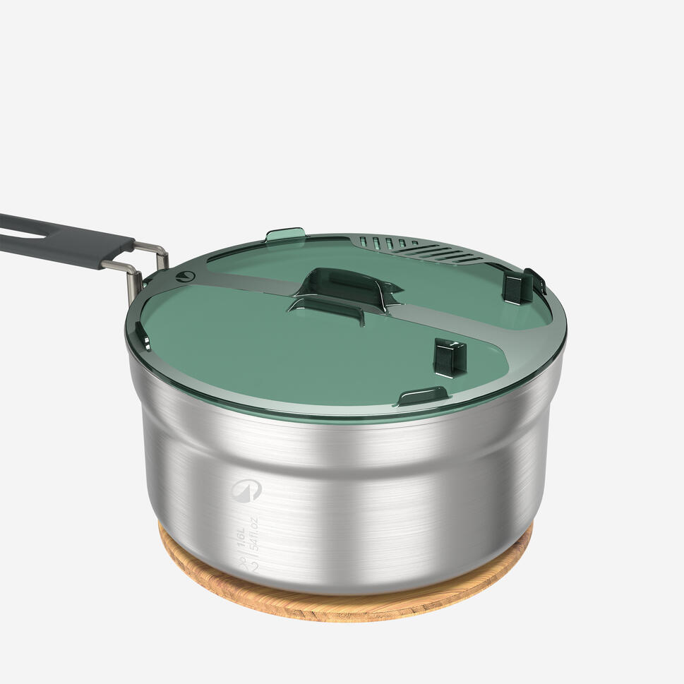 Quechua 500 15-Piece Stainless Steel Non-Stick Camping Cookware Set for 2 People - Lightweight Outdoor Cooking Kit for Hiking, Backpacking & Camping Trips