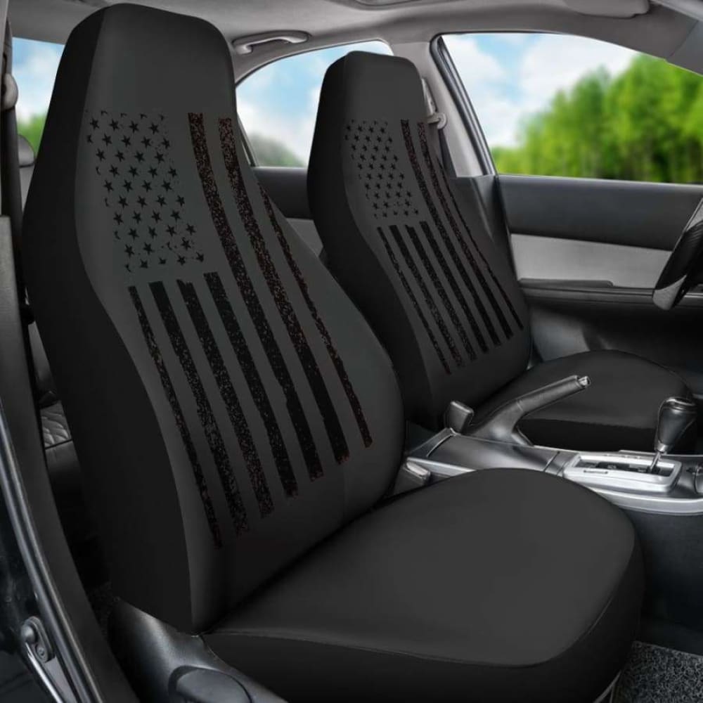 Black USA Flag Car Seat Covers 2-Piece Set | Patriotic American Flag Auto Accessories Gift for Men & Women | Perfect for Trucks, SUVs & Cars (103131)