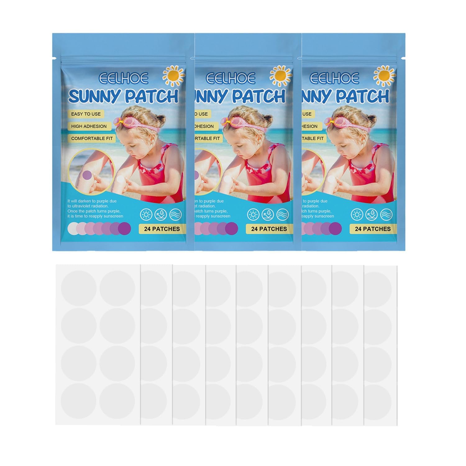 48Pcs UV Sunscreen Stickers - Waterproof UV Detection Patches for Sun Cream Reapplication, UV Reminder Stickers for Adults & Facial Sunscreen Use - Perfect for Beach, Swimming & Outdoor Activities