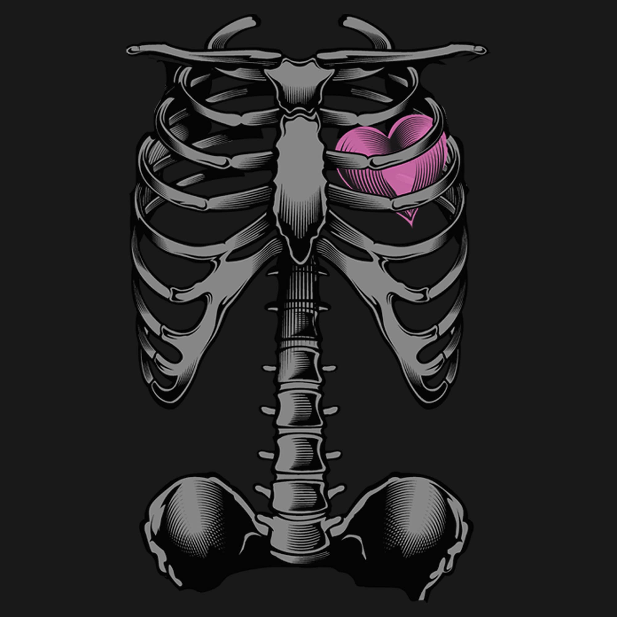 Girl's Lost Gods Halloween Skeleton Rib Cage Heart Graphic T-Shirt | Spooky Costume Top for Trick or Treating & Halloween Parties