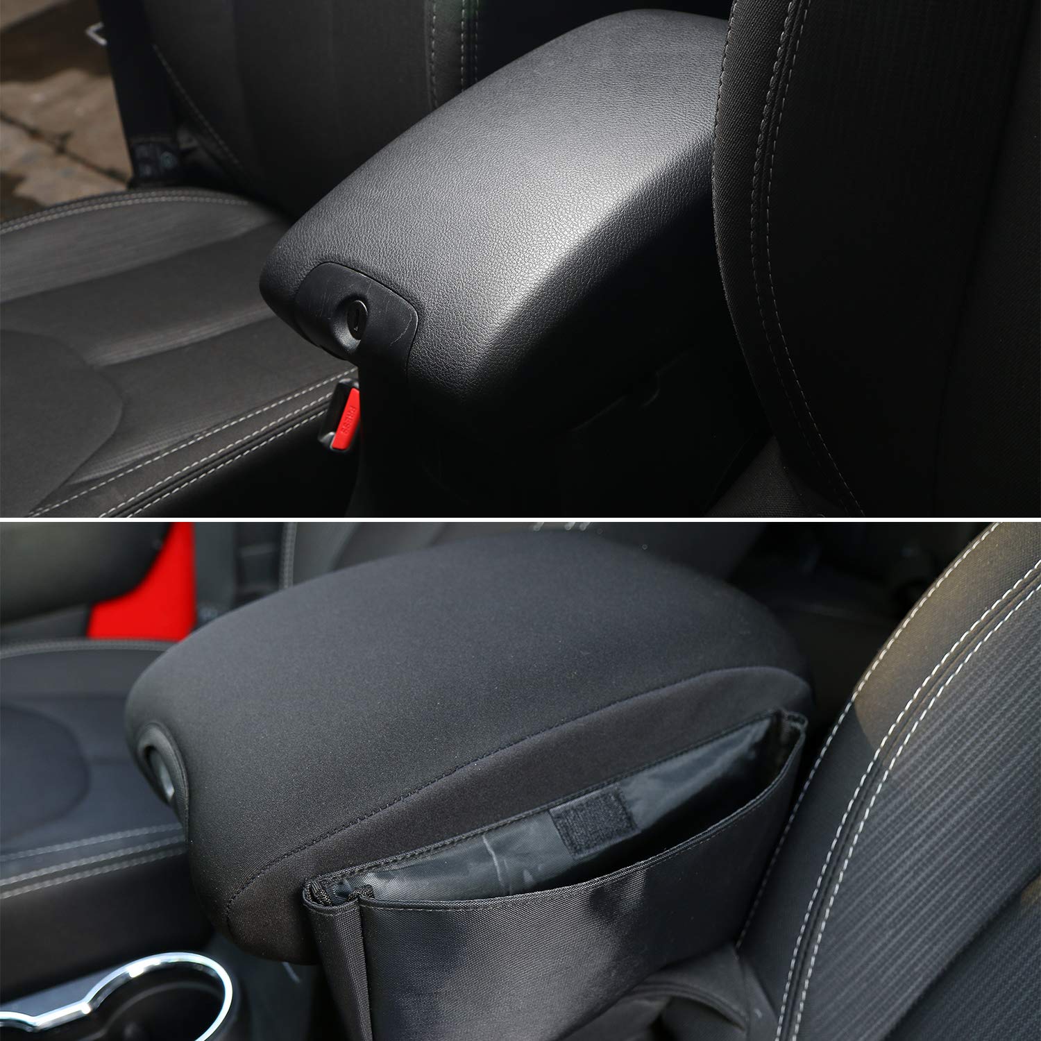 RT-TCZ Center Console Armrest Pad Cover with Storage Bag for Jeep Wrangler JK & Unlimited Sahara Sport Rubicon (2011-2018) - Comfort Upgrade for Long Drives & Off-Road Adventures
