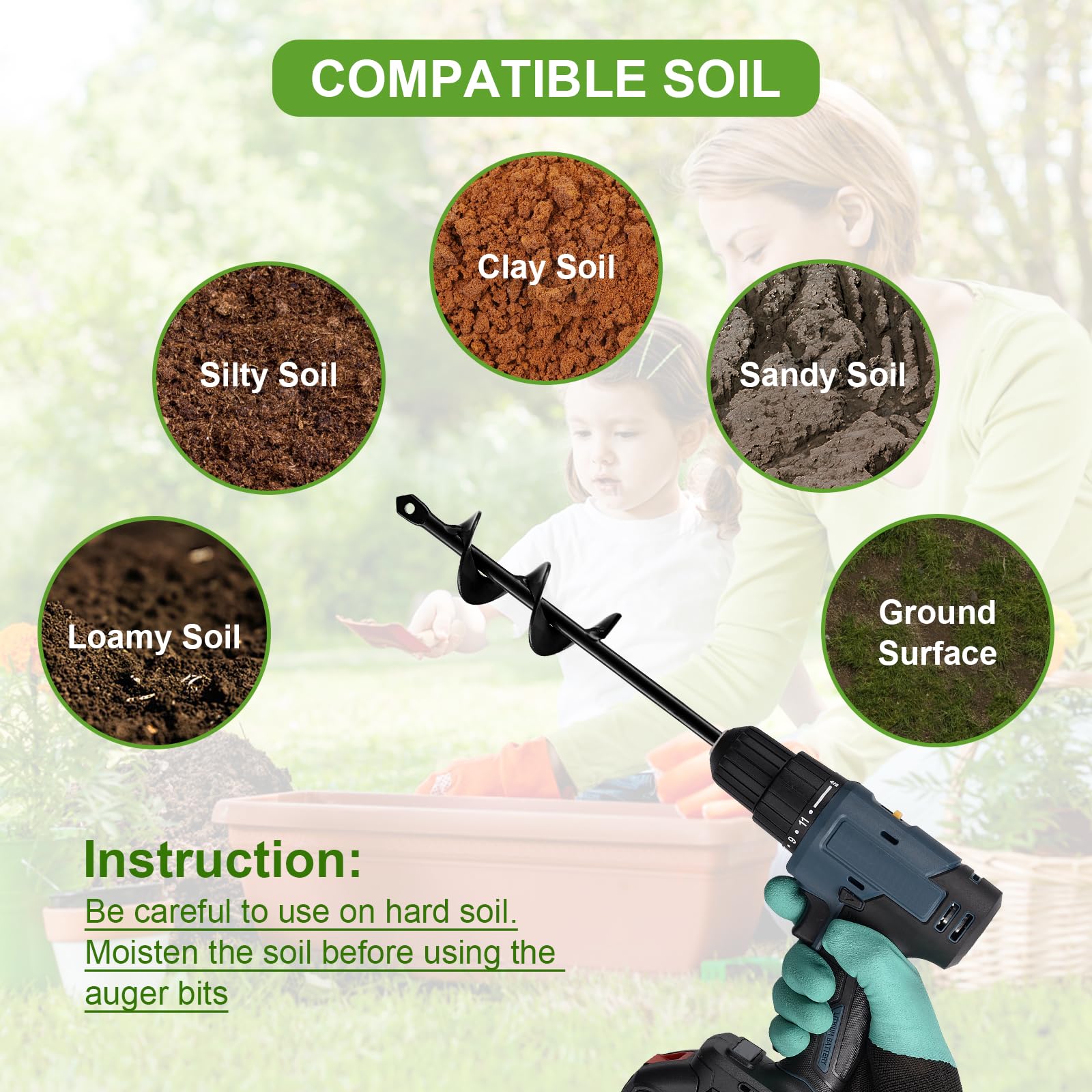 **1.8 x 14.6 Inch Garden Auger Drill Bit for Planting - Hex Drive Bulb & Flower Planter Tool - Post Hole Digger for Quick Planting (Black) - Perfect for Garden Beds, Pots & Landscaping**
