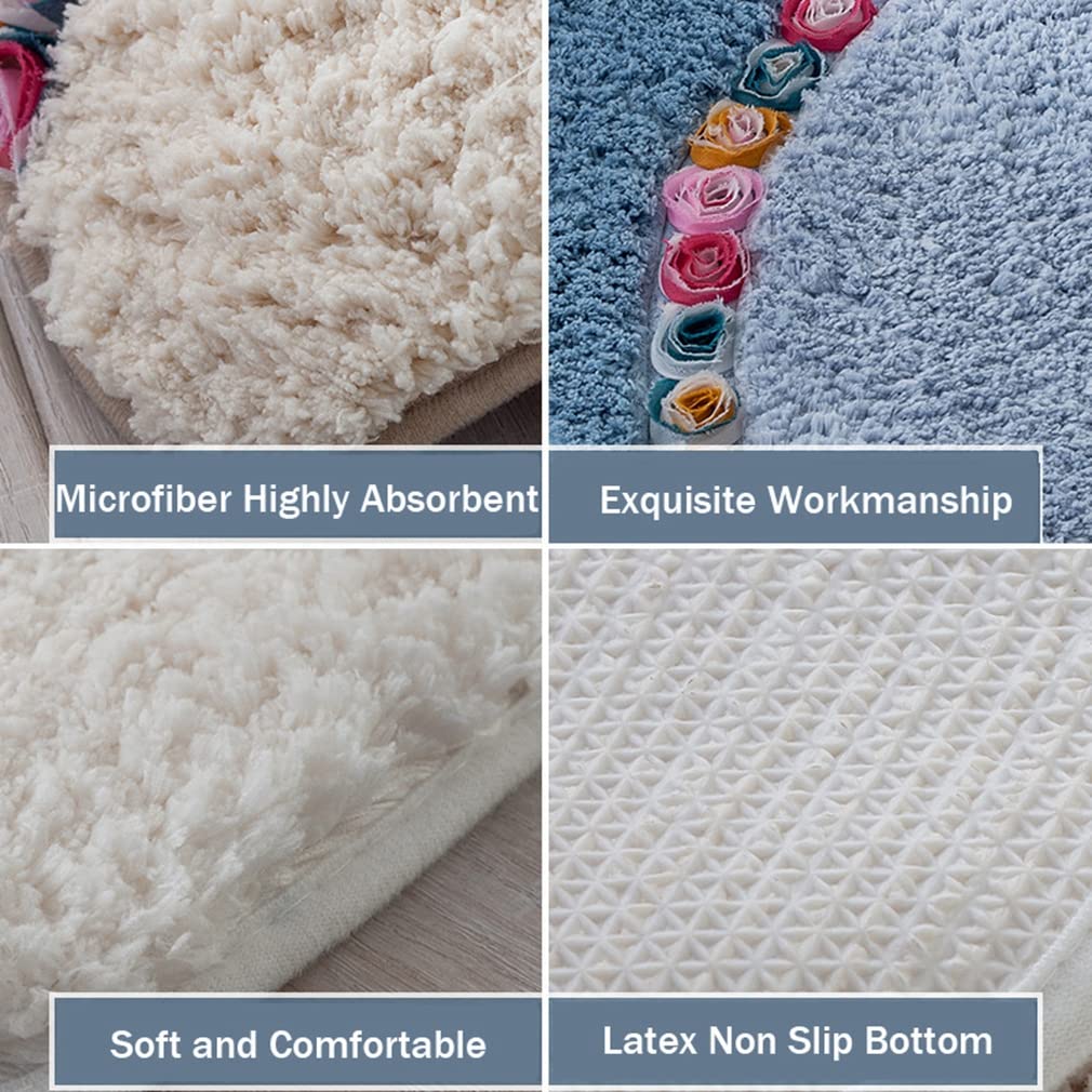 Soft Shaggy Microfiber Bath Rug - Non-Slip Heart Shaped Rose Flower Patchwork Bath Mat for Bathroom, Shower & Tub - Machine Washable Indoor/Outdoor Kitchen Rug 18