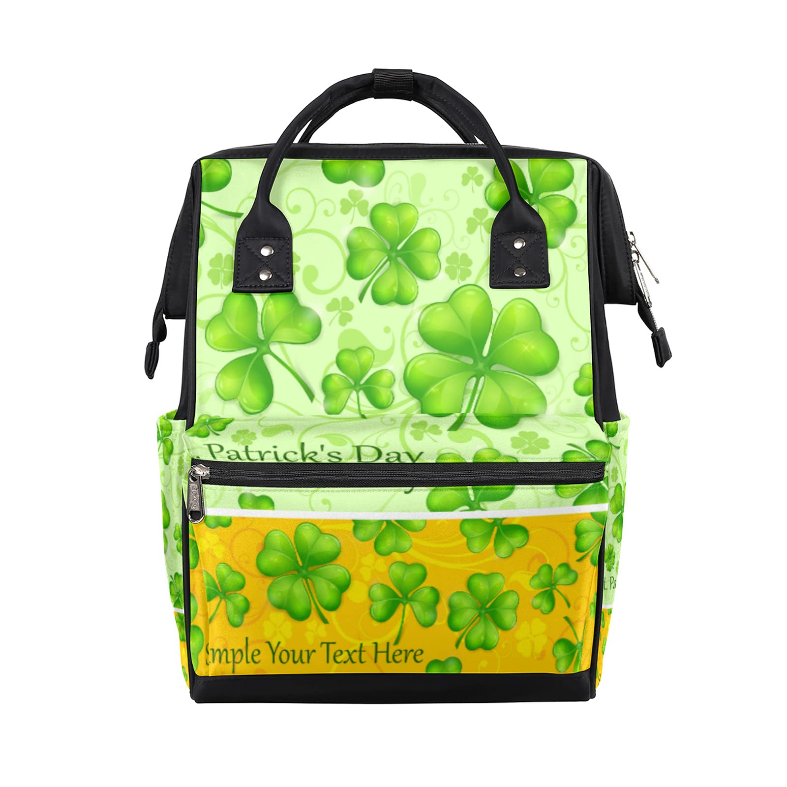 Waterproof Diaper Backpack for Moms & Dads - Large Capacity Baby Bag with Stroller Straps | St Patrick's Day Clover Design | Perfect for Travel, Daycare & Family Outings