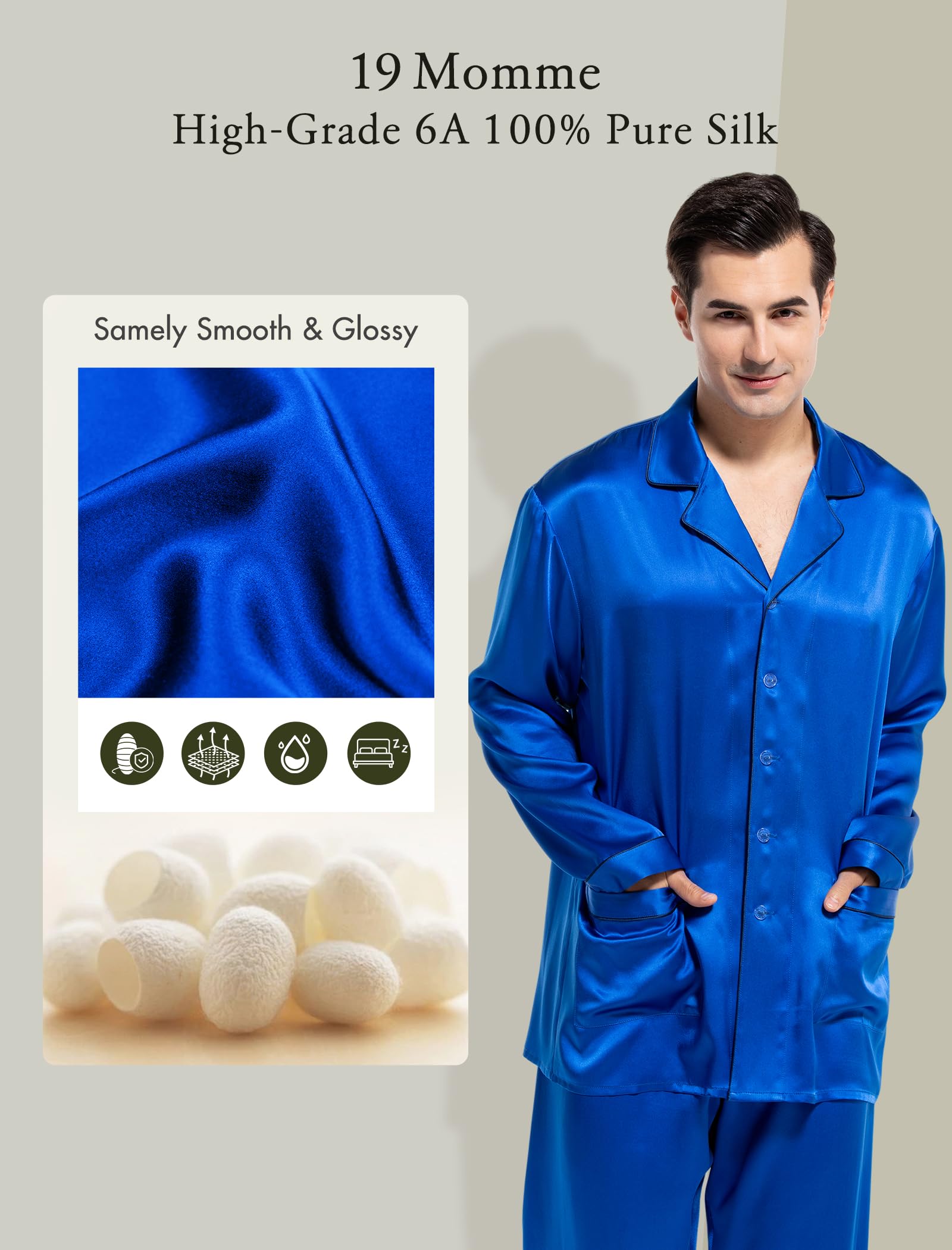 Luxury Men's Silk Pajamas Set - 2PC Long Sleeve Button-Down Sleepwear for Comfortable Nightwear & Lounge Wear - COLD POSH Premium Silk Pajamas for Men - Perfect for Relaxation, Travel & Gift Giving