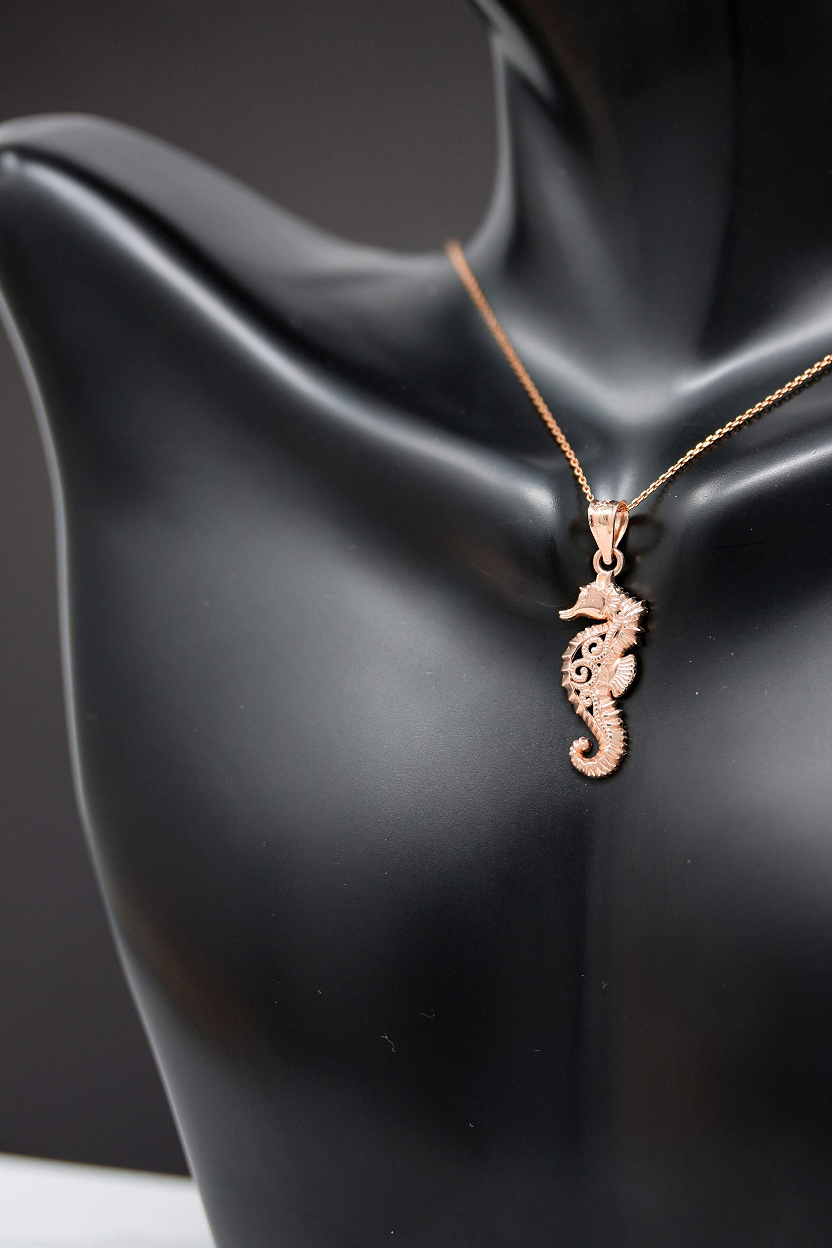 14K Gold Filigree Seahorse Charm Pendant Necklace - Elegant Jewelry Gift for Women, Perfect for Beach Vacations, Summer Outfits & Ocean-Themed Parties