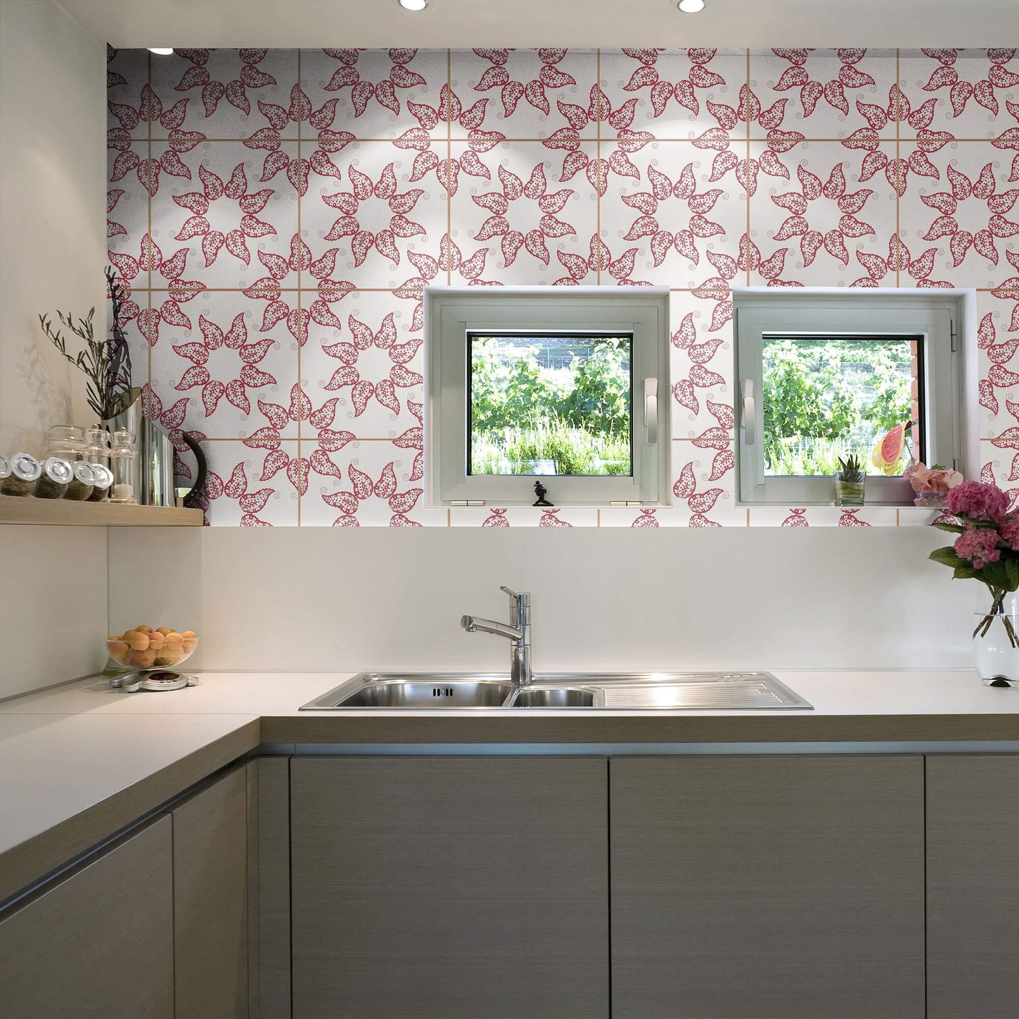 Merlot Bohemian Tile Adhesive Peel and Stick Removable Wallpaper - Self-Adhesive Vinyl Wall Covering for Kitchen Backsplash, Bathroom, and Home Decor