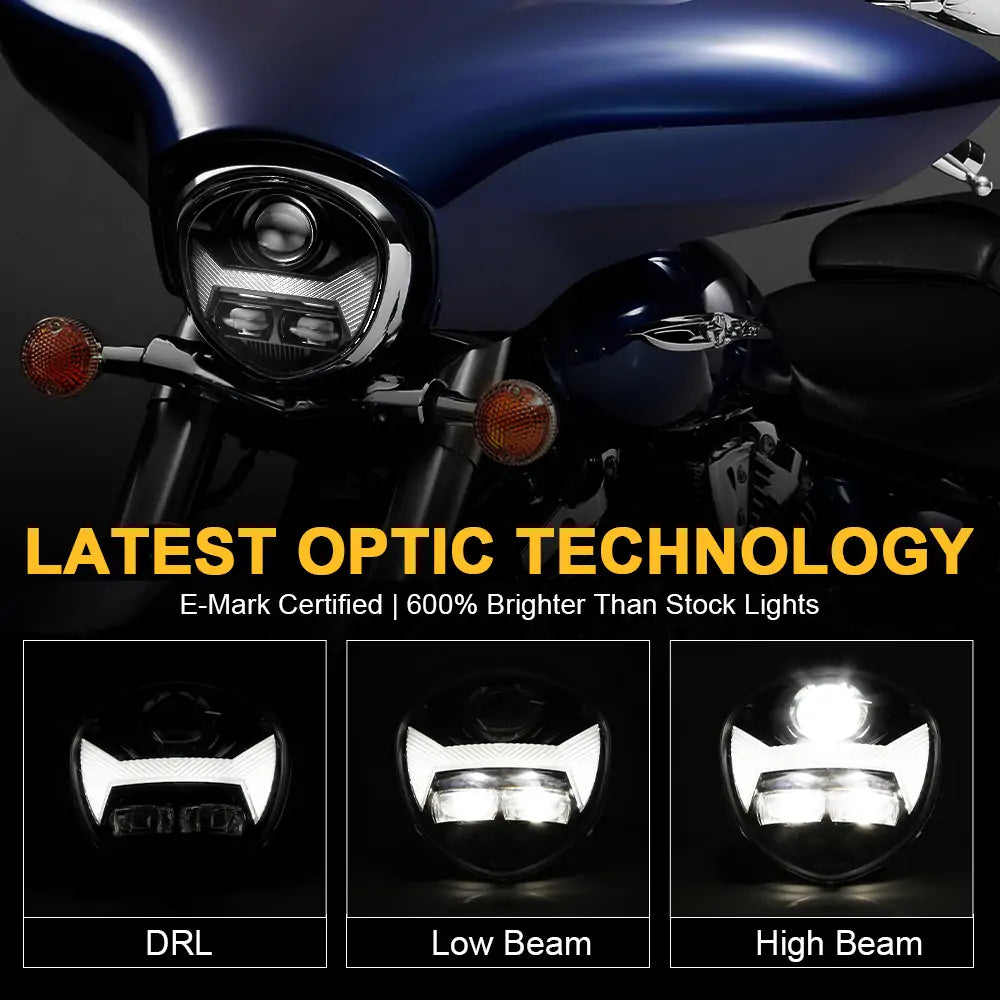 Yamaha V STAR 1300 XVS 1300CT LED Headlight Assembly - E Mark Approved - High Brightness Replacement Headlamp for Night Riding & Improved Visibility